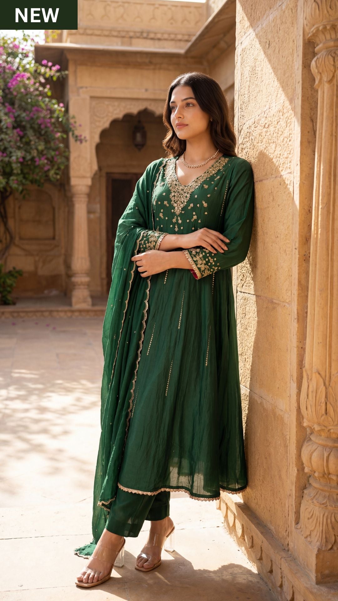 Forest Bloom Mul Chanderi Suit Set - Ethnic Wear by Aykaa
