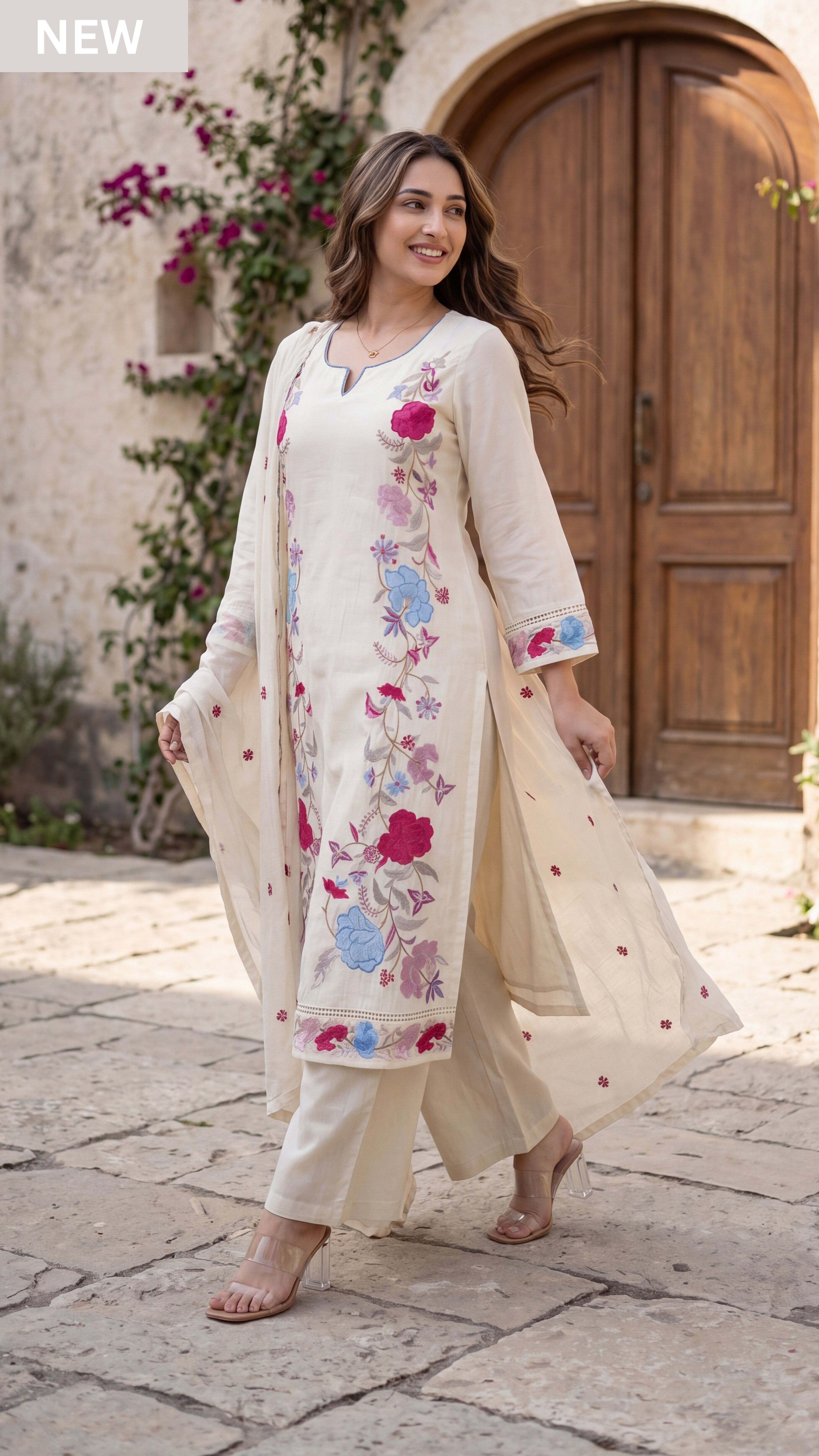Royal Ivory Bloom Suit Set - Ethnic Wear by Aykaa