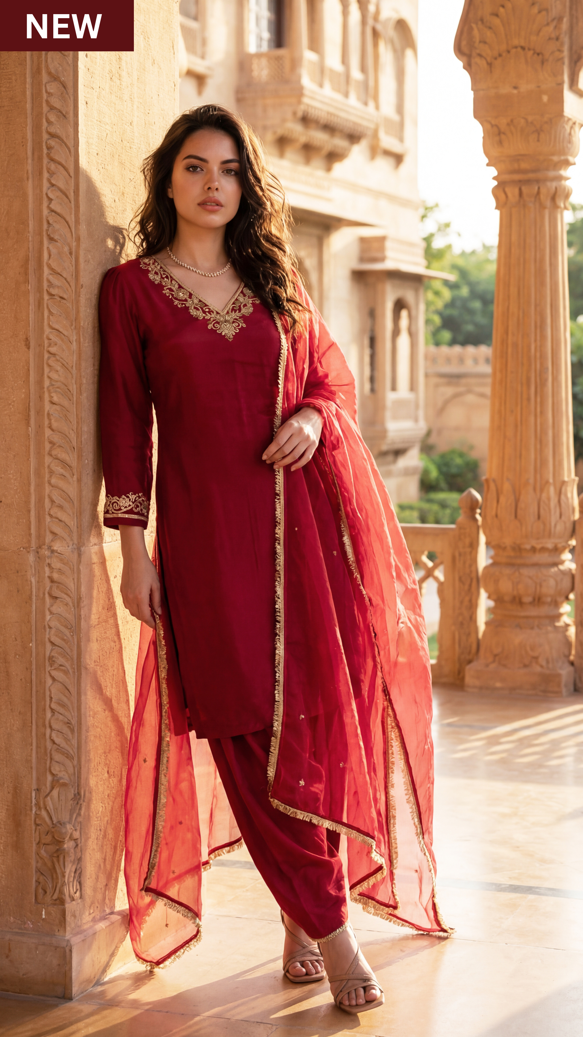 Deep Wine Chanderi Suit Set