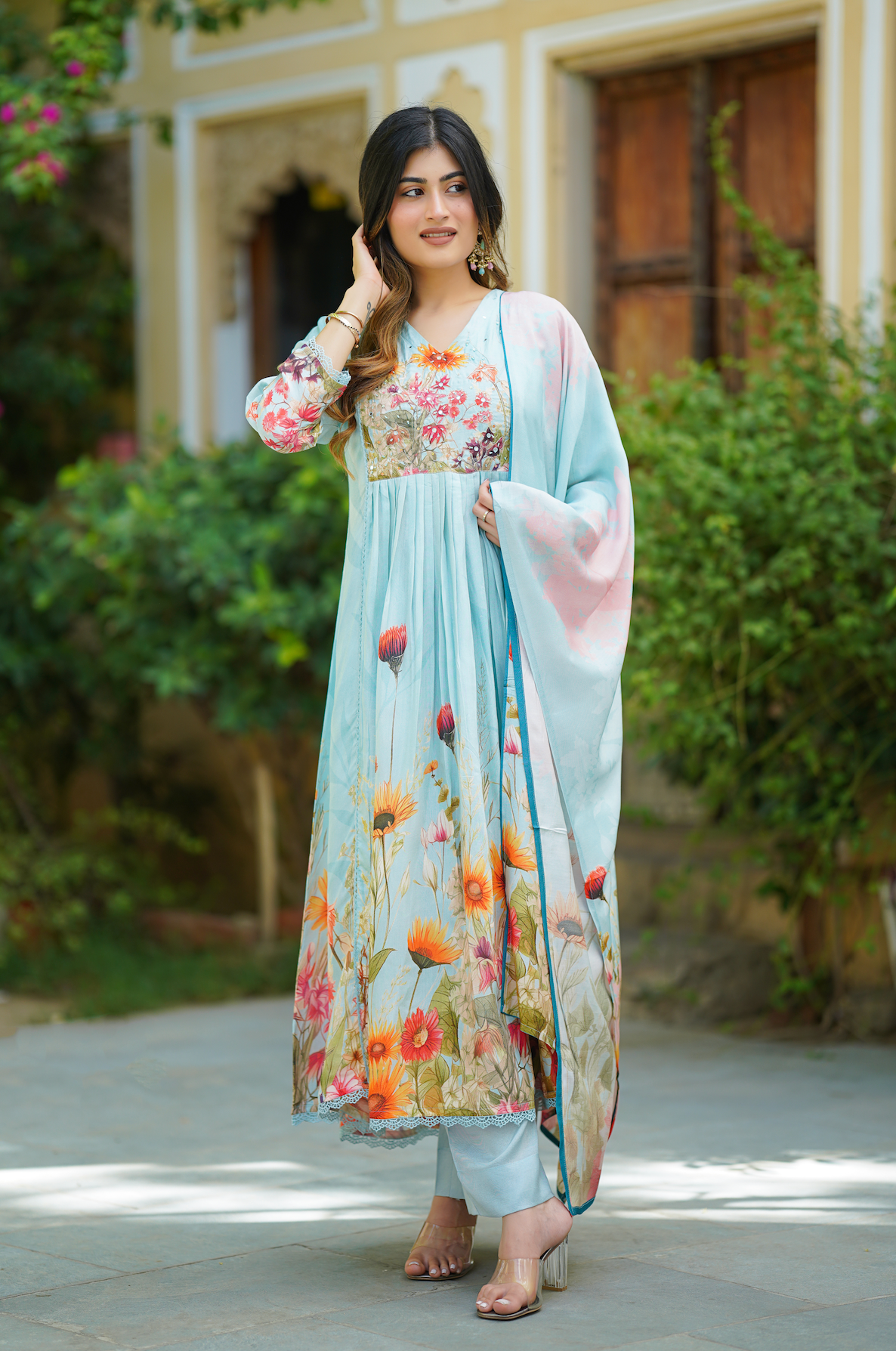 Teal Blue Anarkali Suit Set