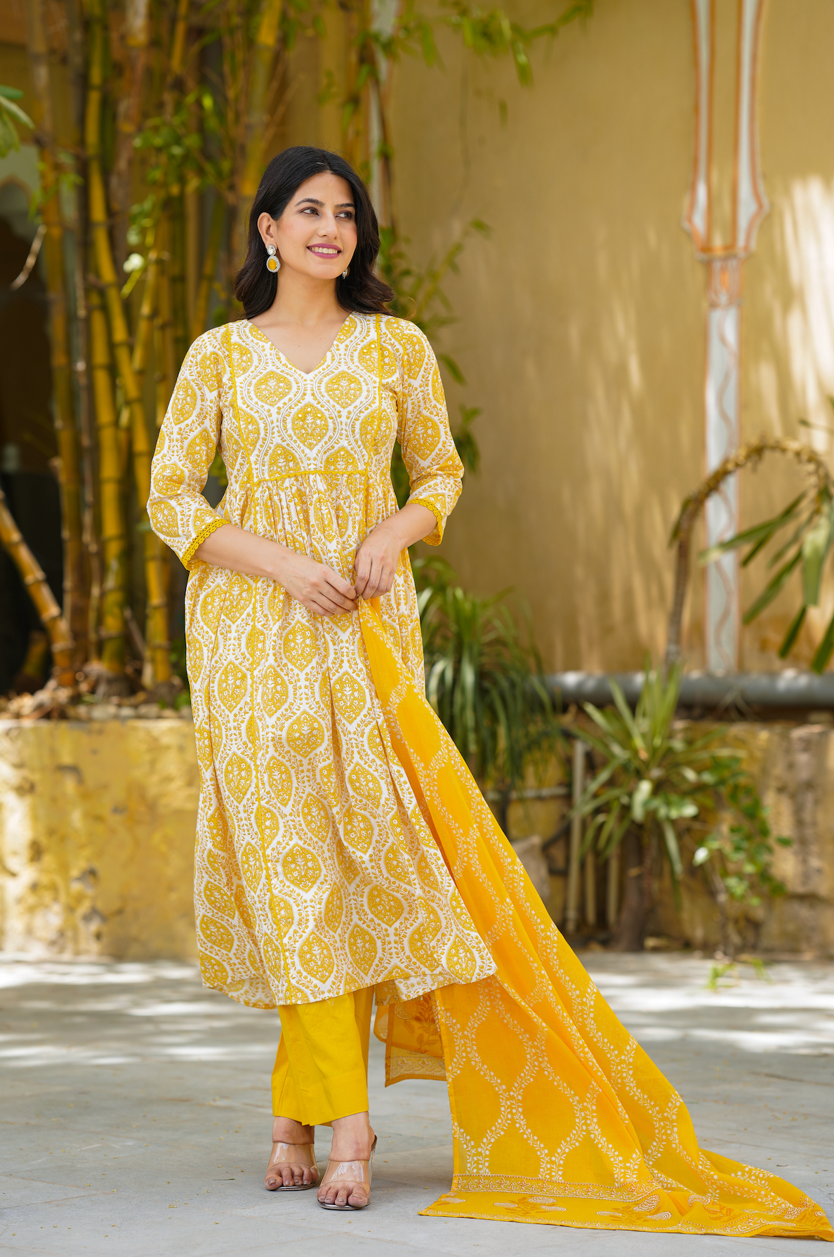 Butter yellow Anarkali suit set