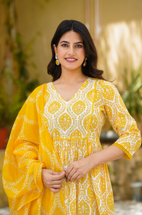Butter yellow Anarkali suit set