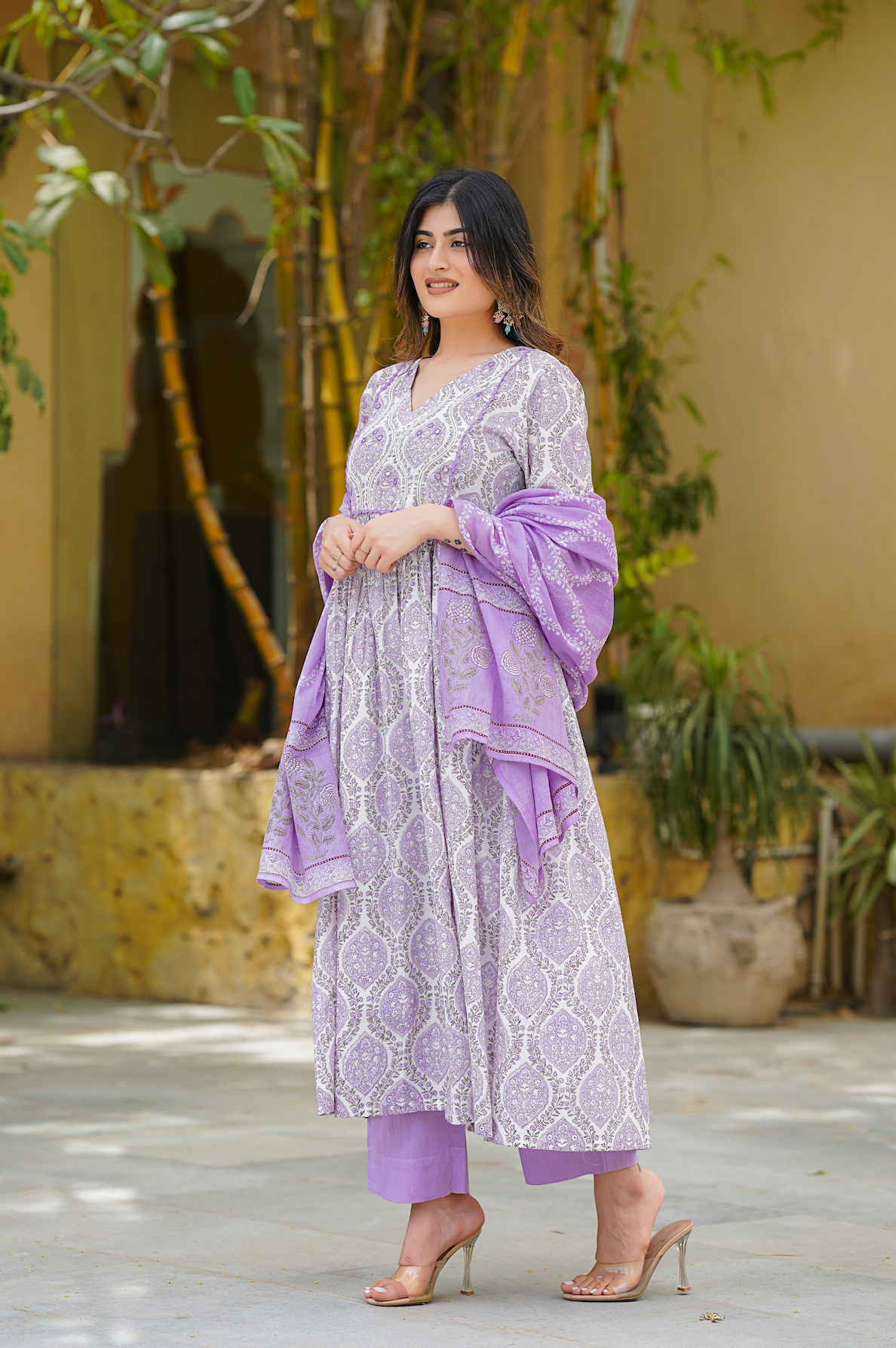 Purple Anarkali suit set