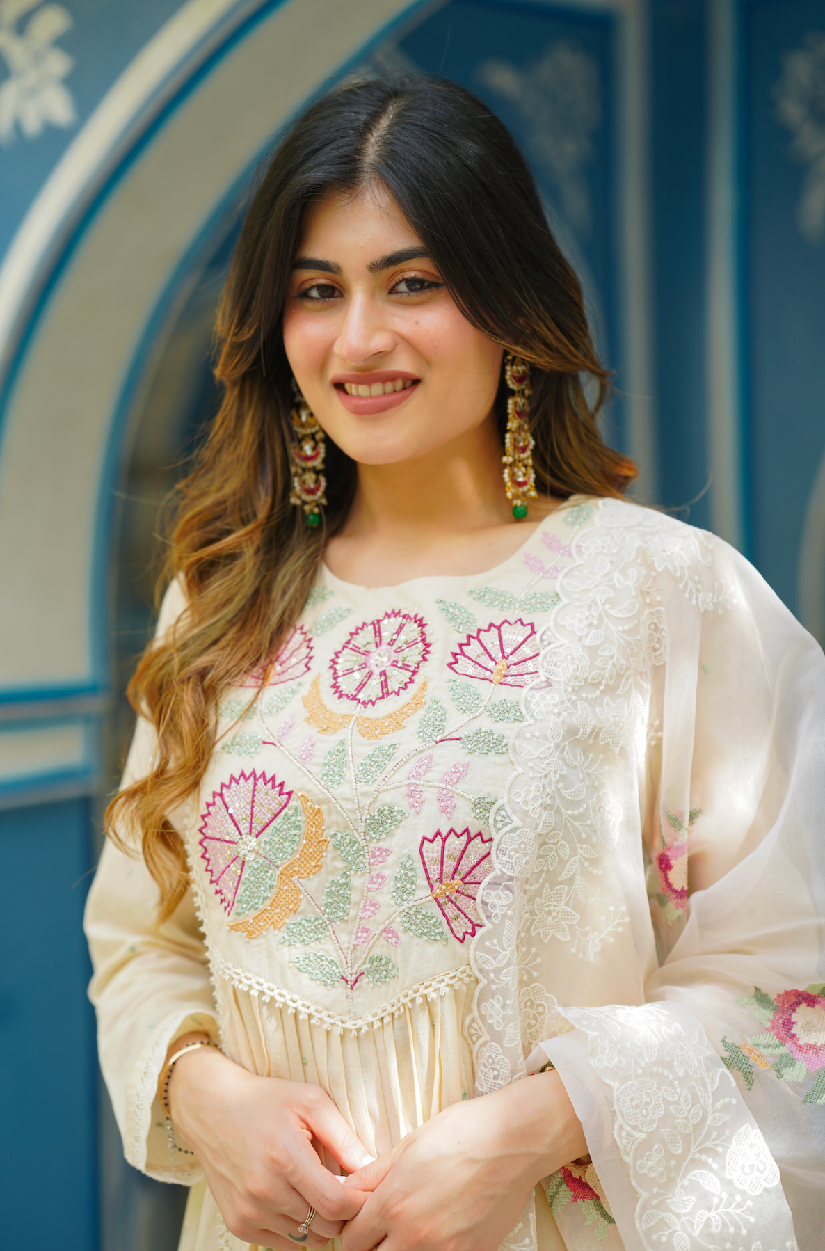 Pearl White Anarkali suit set