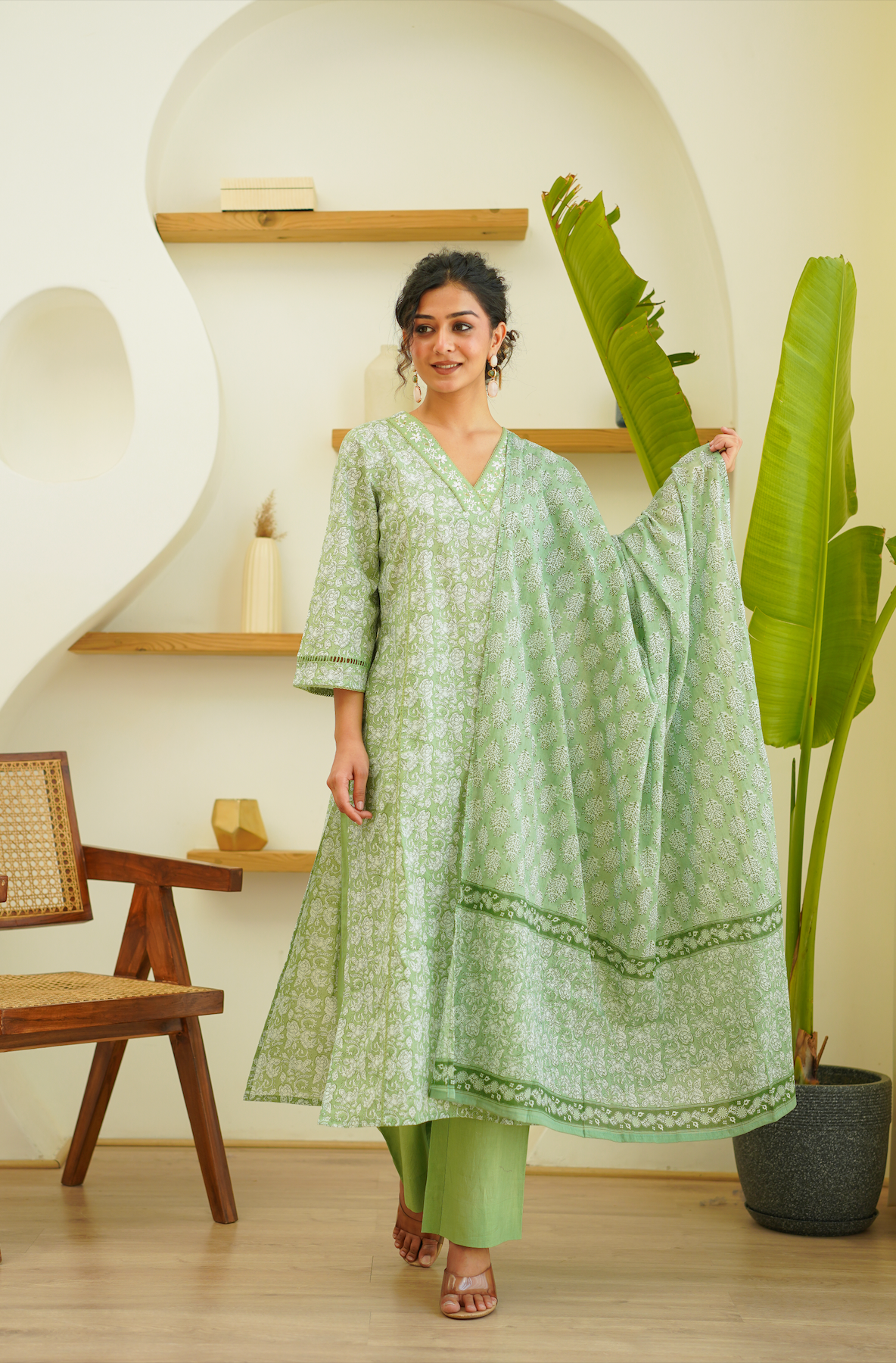 Moss Green Cotton Suit Set
