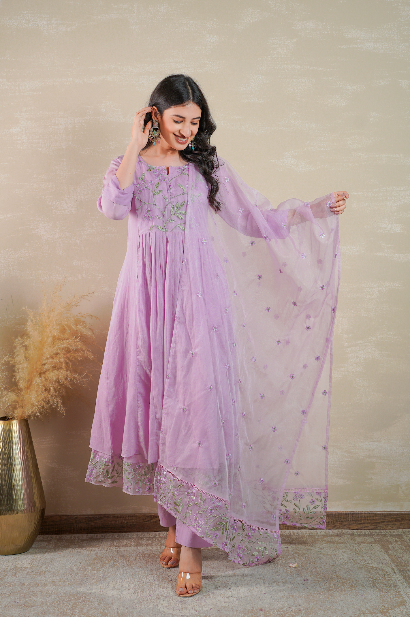 Plum Purple Mulmul kurti Suit Set