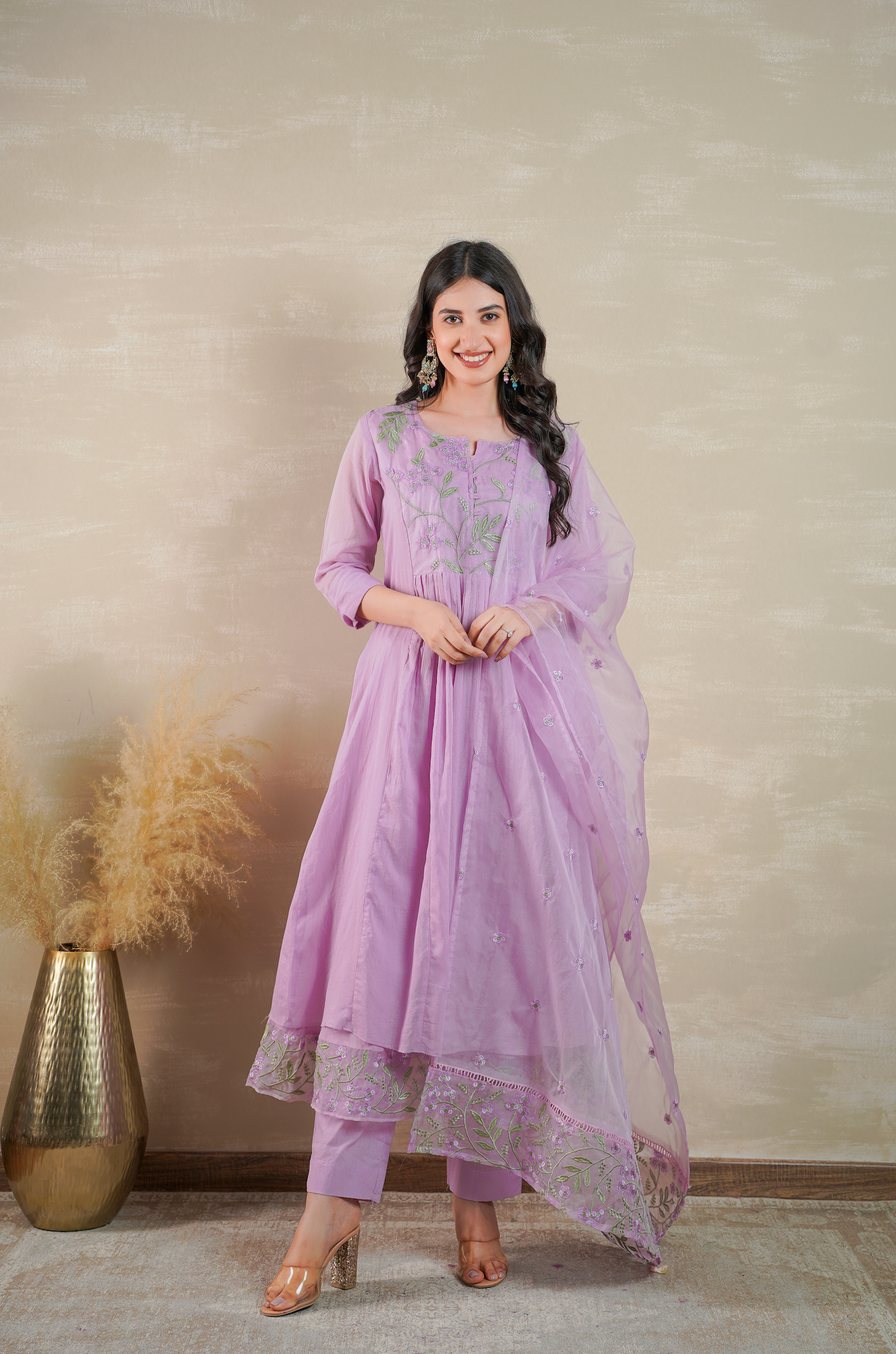 Plum Purple Mulmul kurti Suit Set