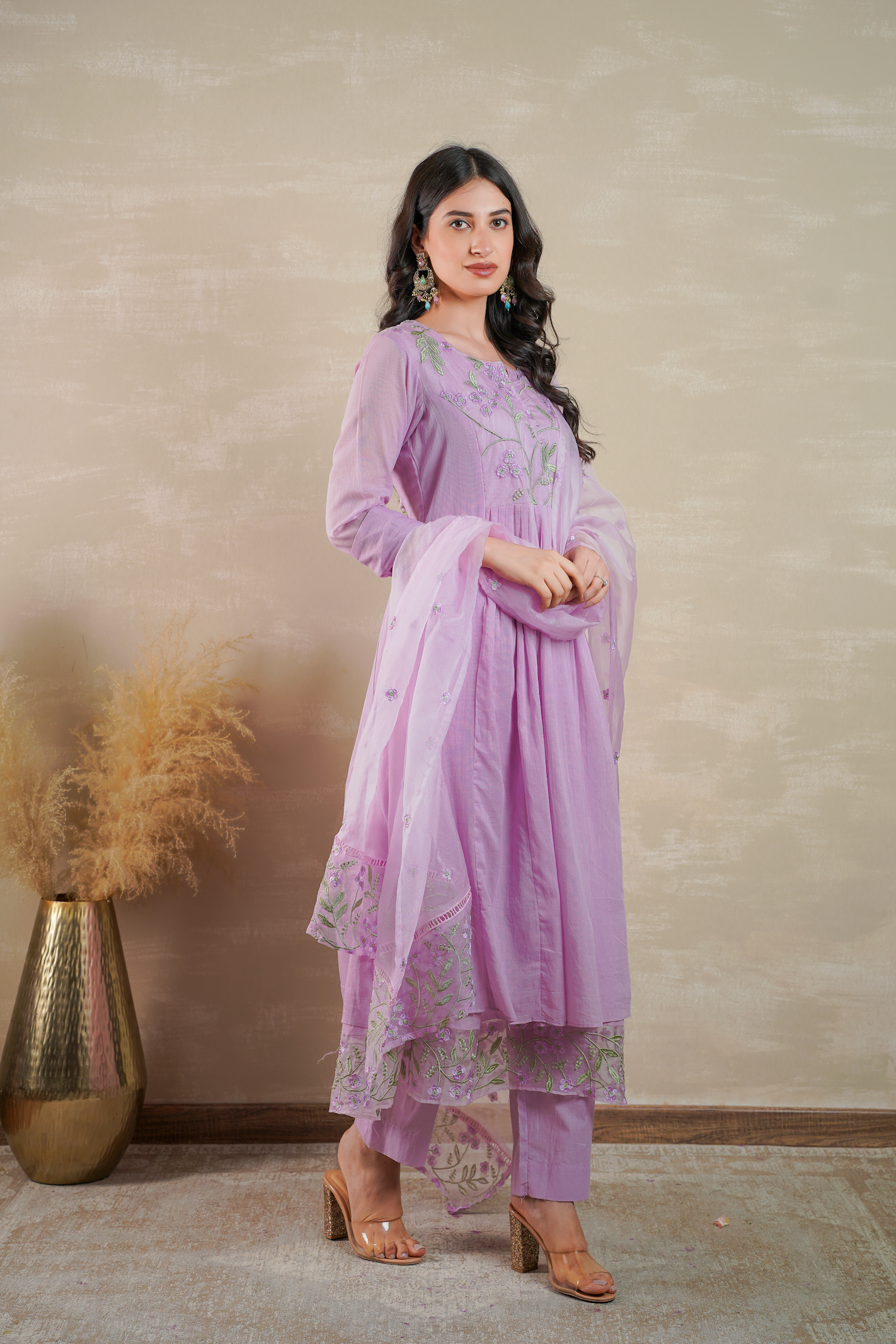 Plum Purple Mulmul kurti Suit Set