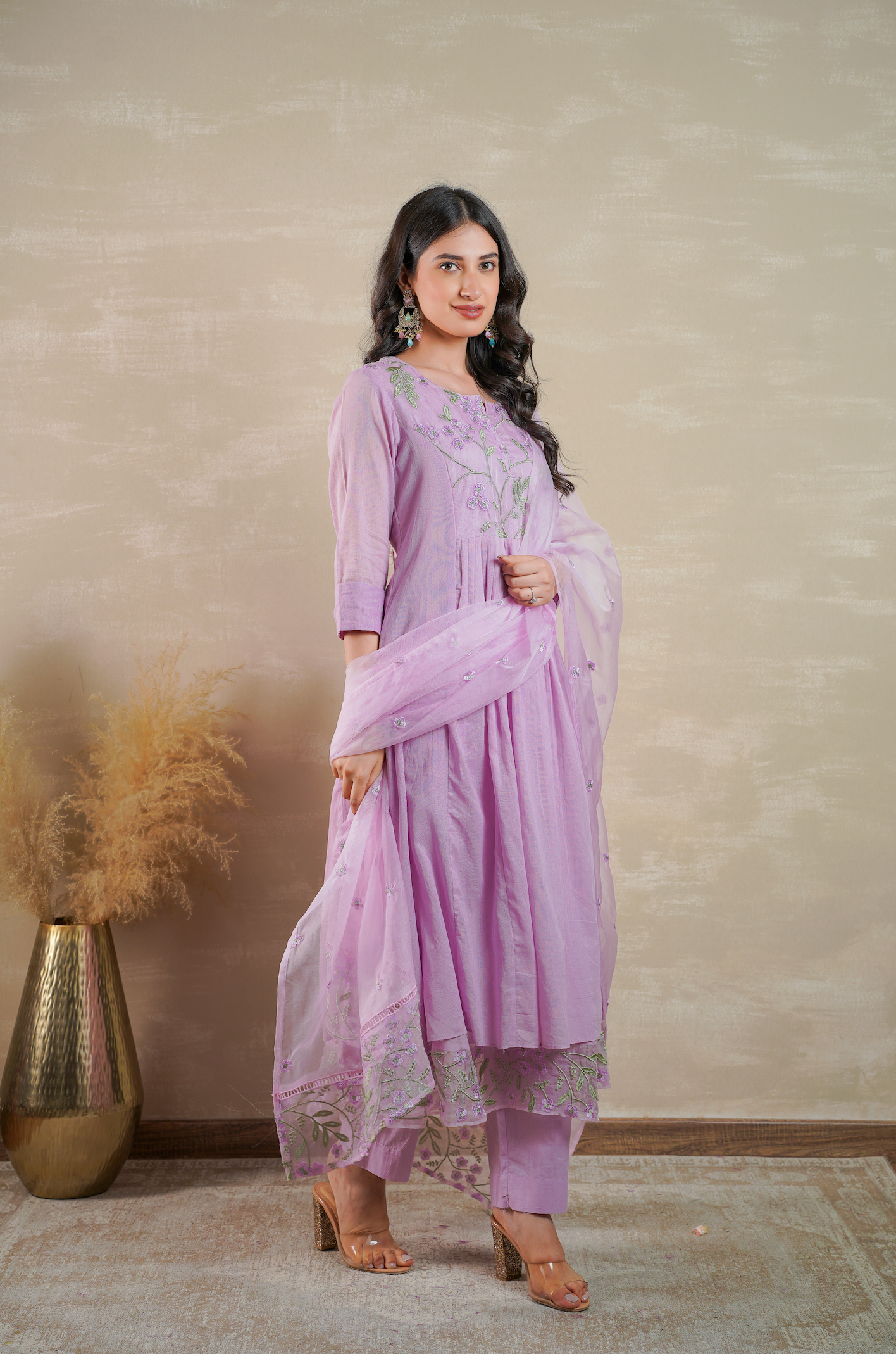 Plum Purple Mulmul kurti Suit Set