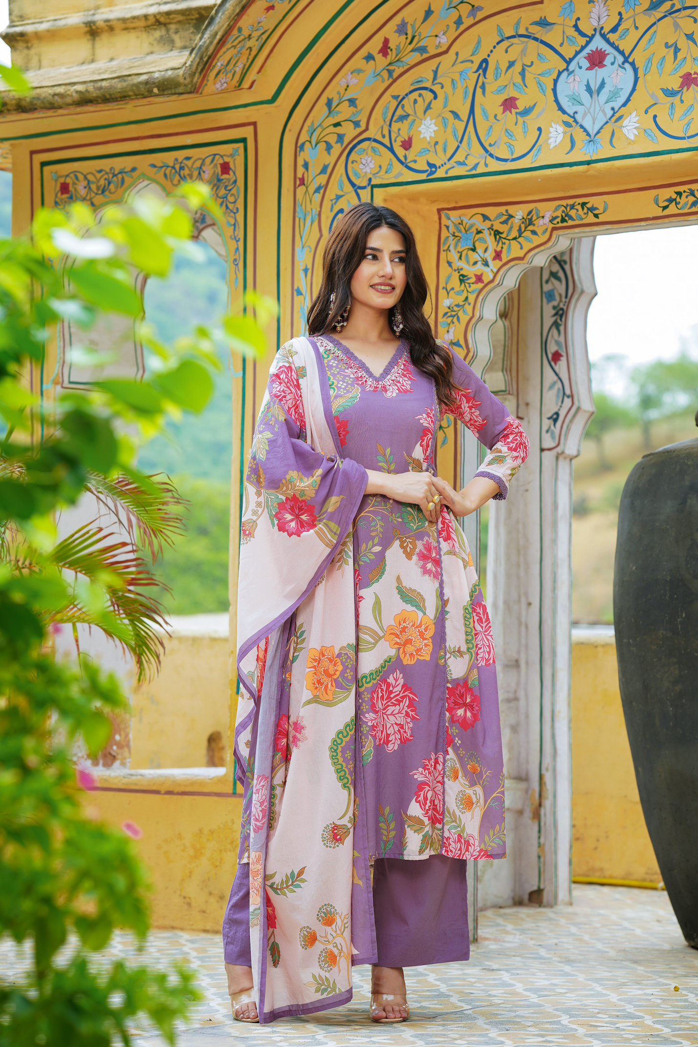 Dewberry purple Mulmul Kurta Set