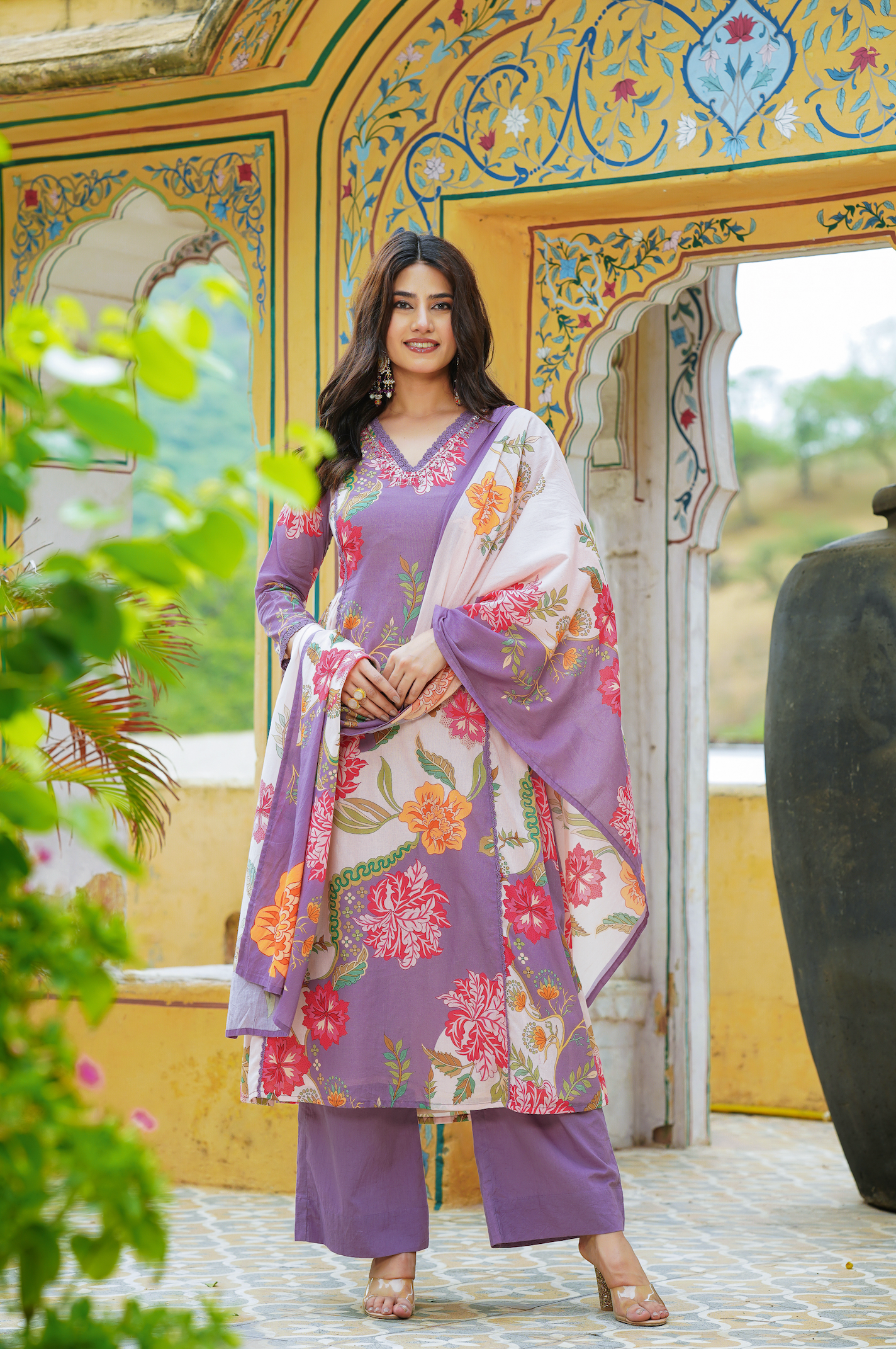 Dewberry purple Mulmul Kurta Set