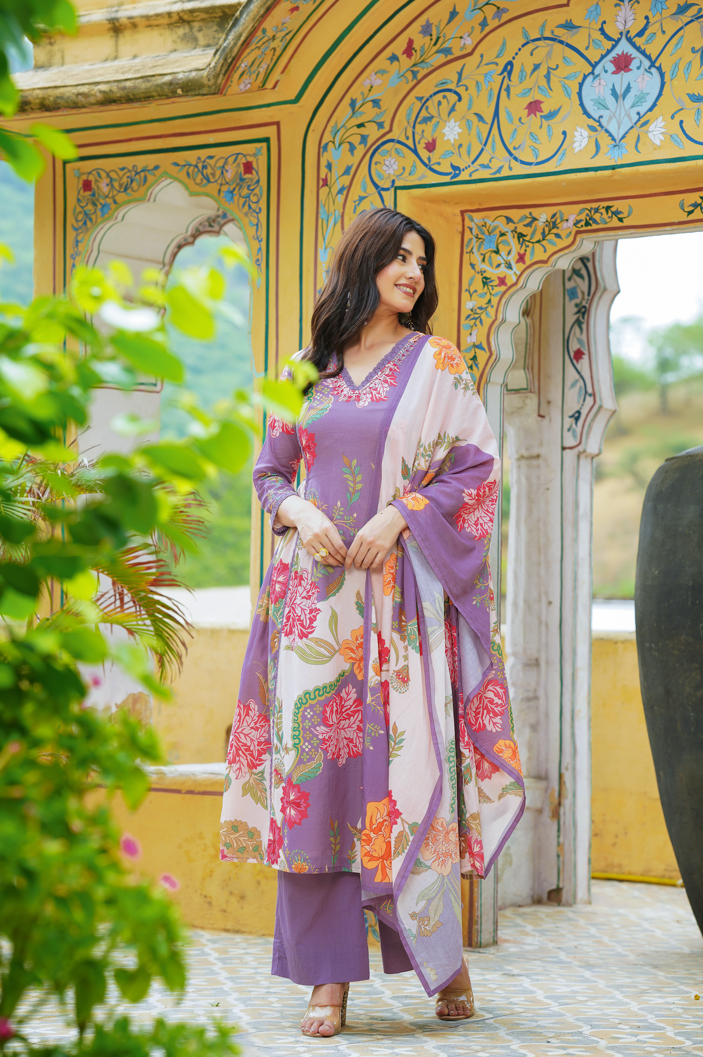 Dewberry purple Mulmul Kurta Set