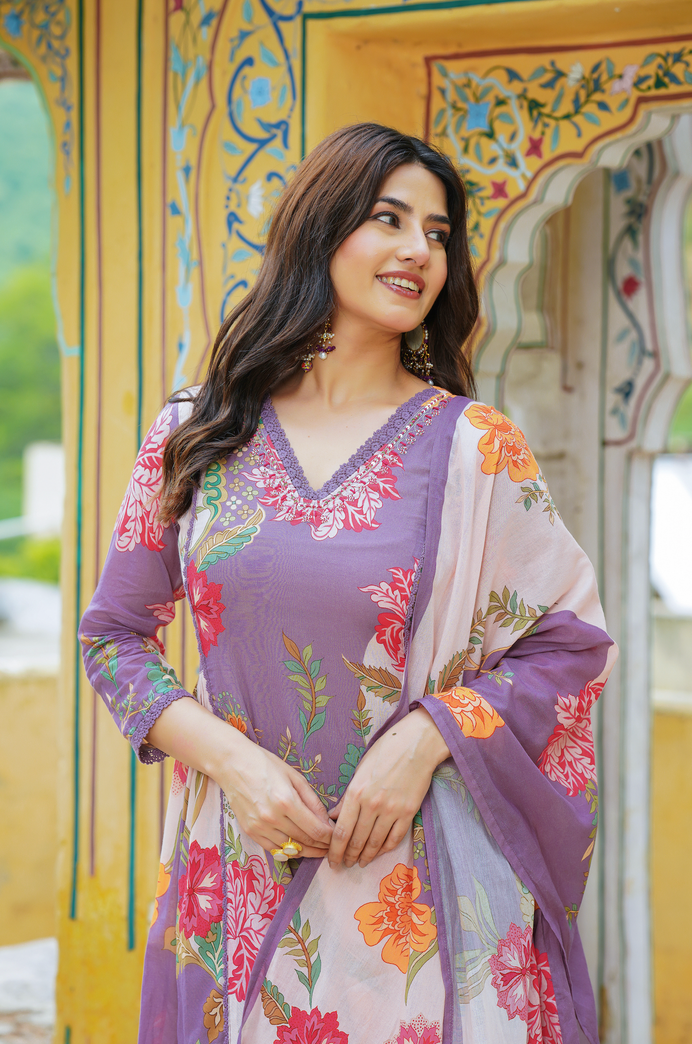 Dewberry purple Mulmul Kurta Set