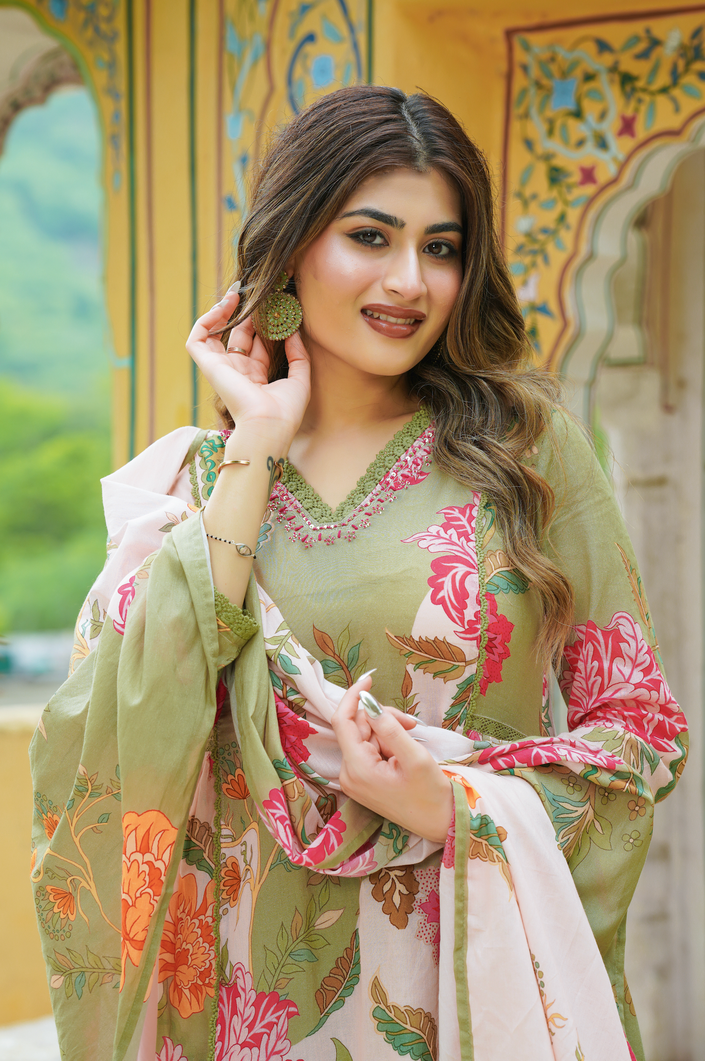 Mehendi green Mulmul Kurta Set