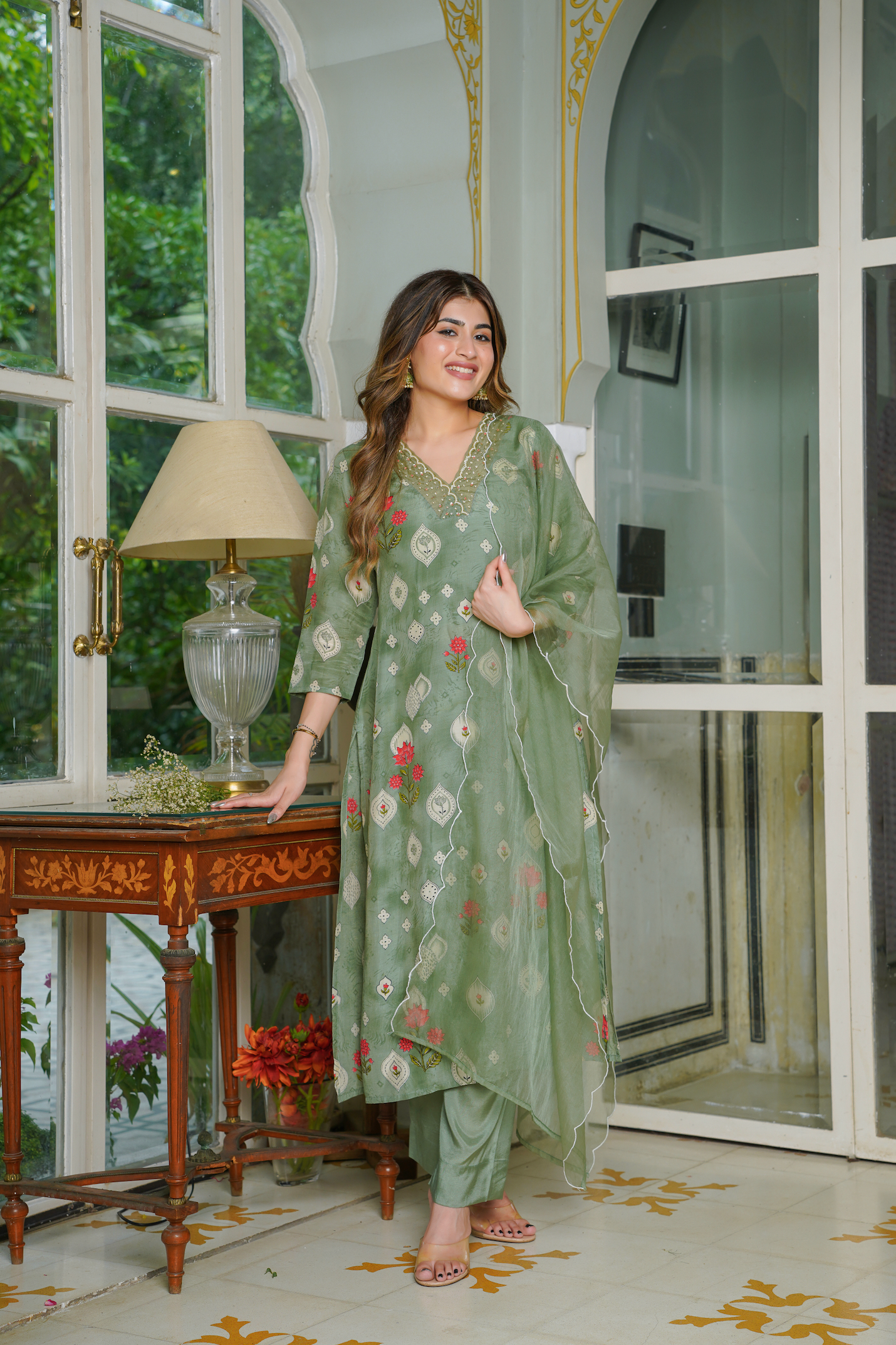 Green Muslin suit set