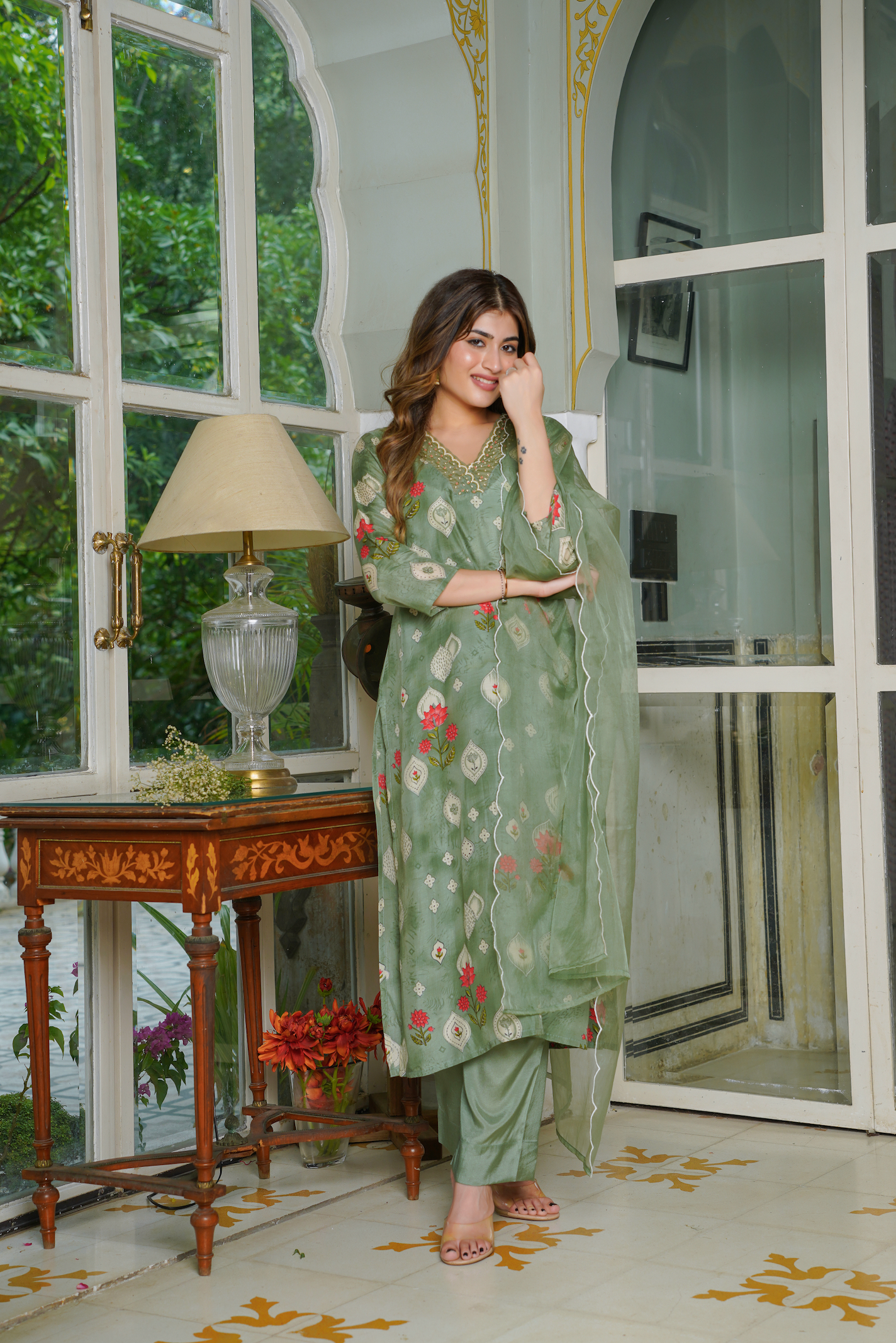 Green Muslin suit set
