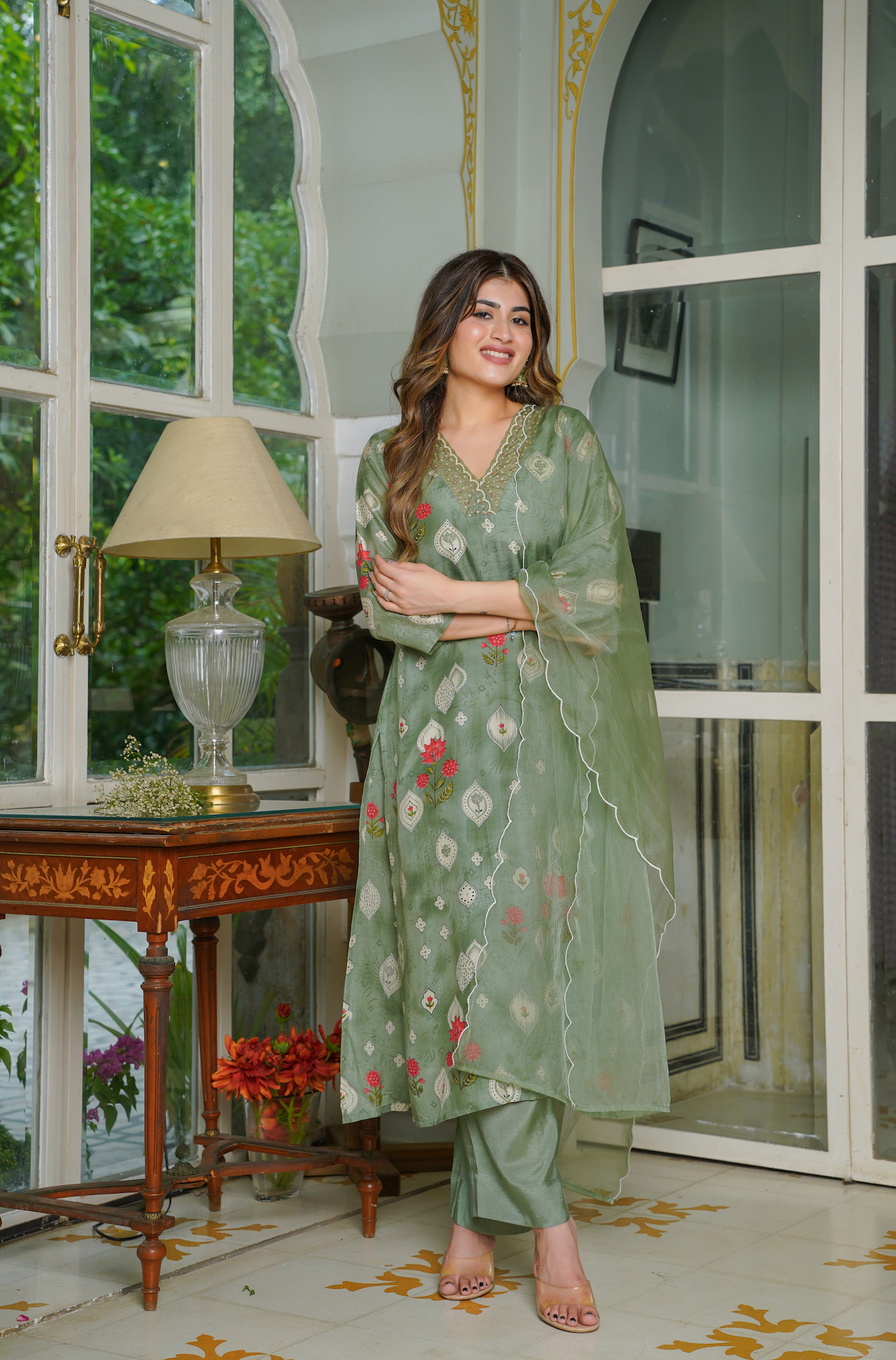 Green Muslin suit set
