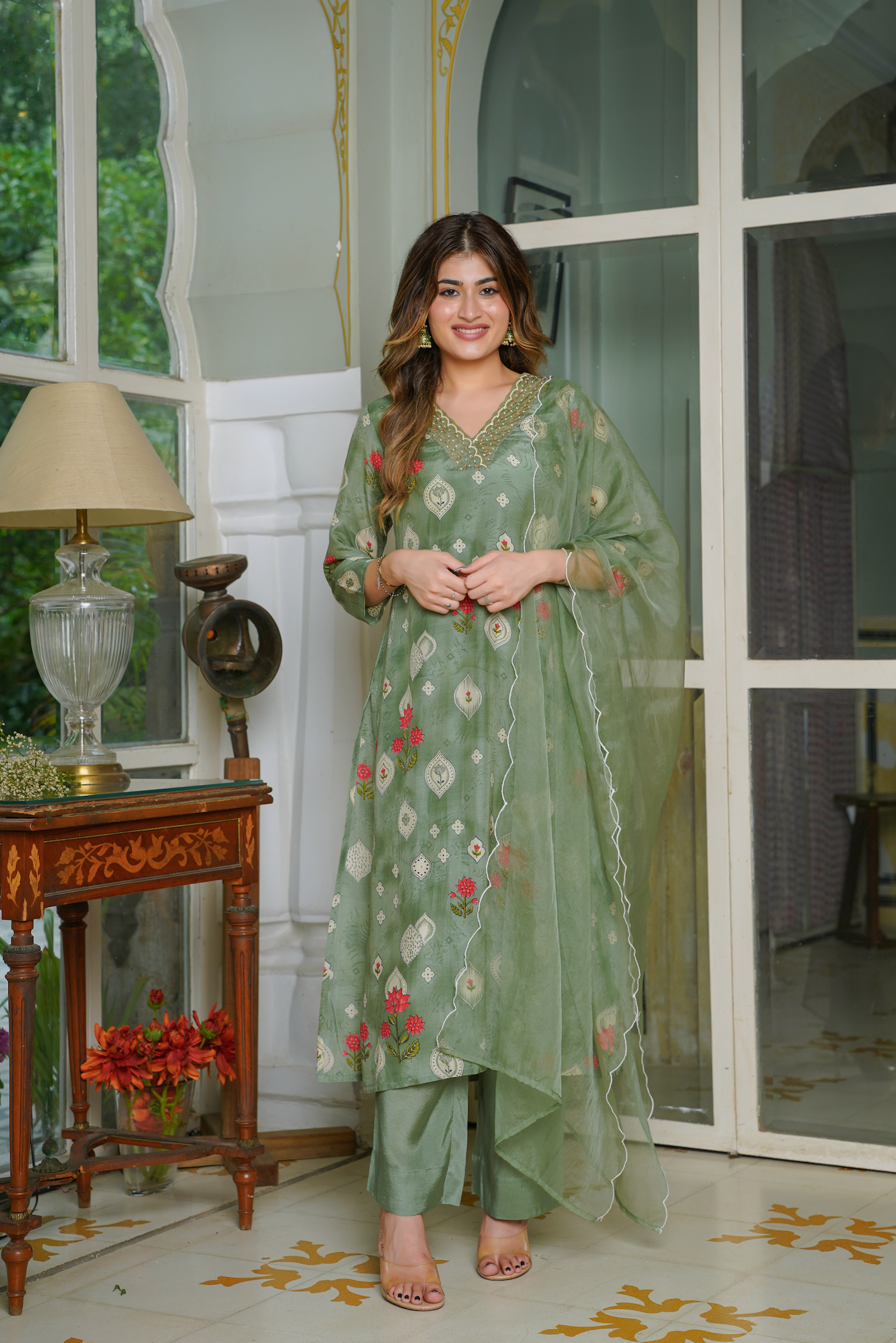 Green Muslin suit set