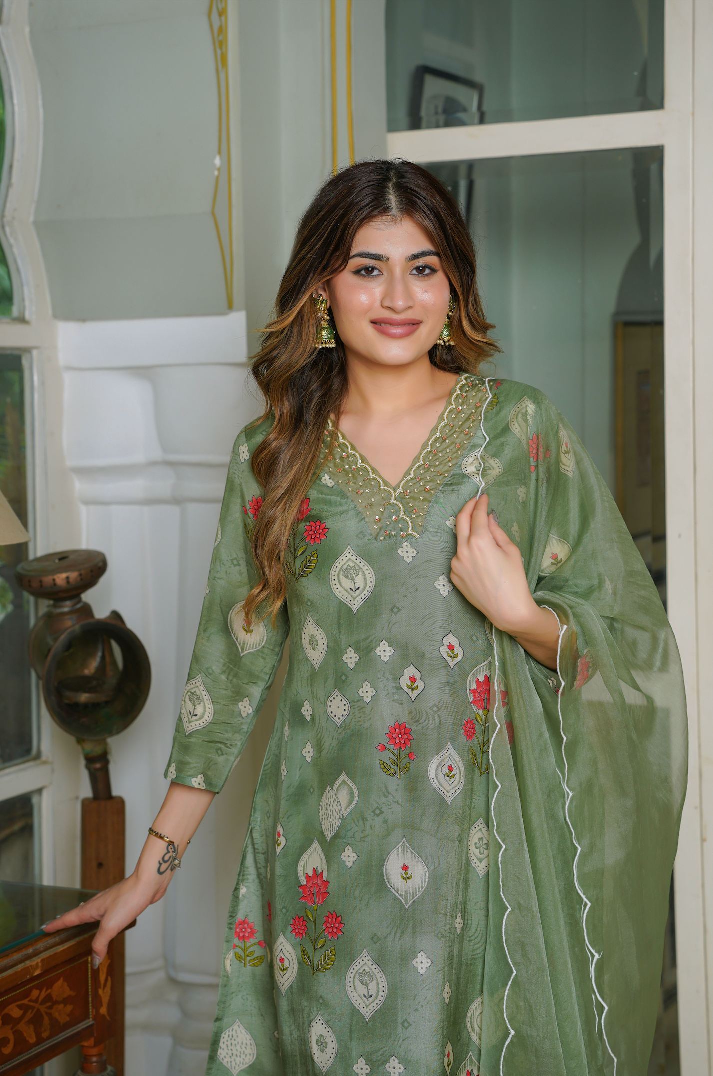 Green Muslin suit set