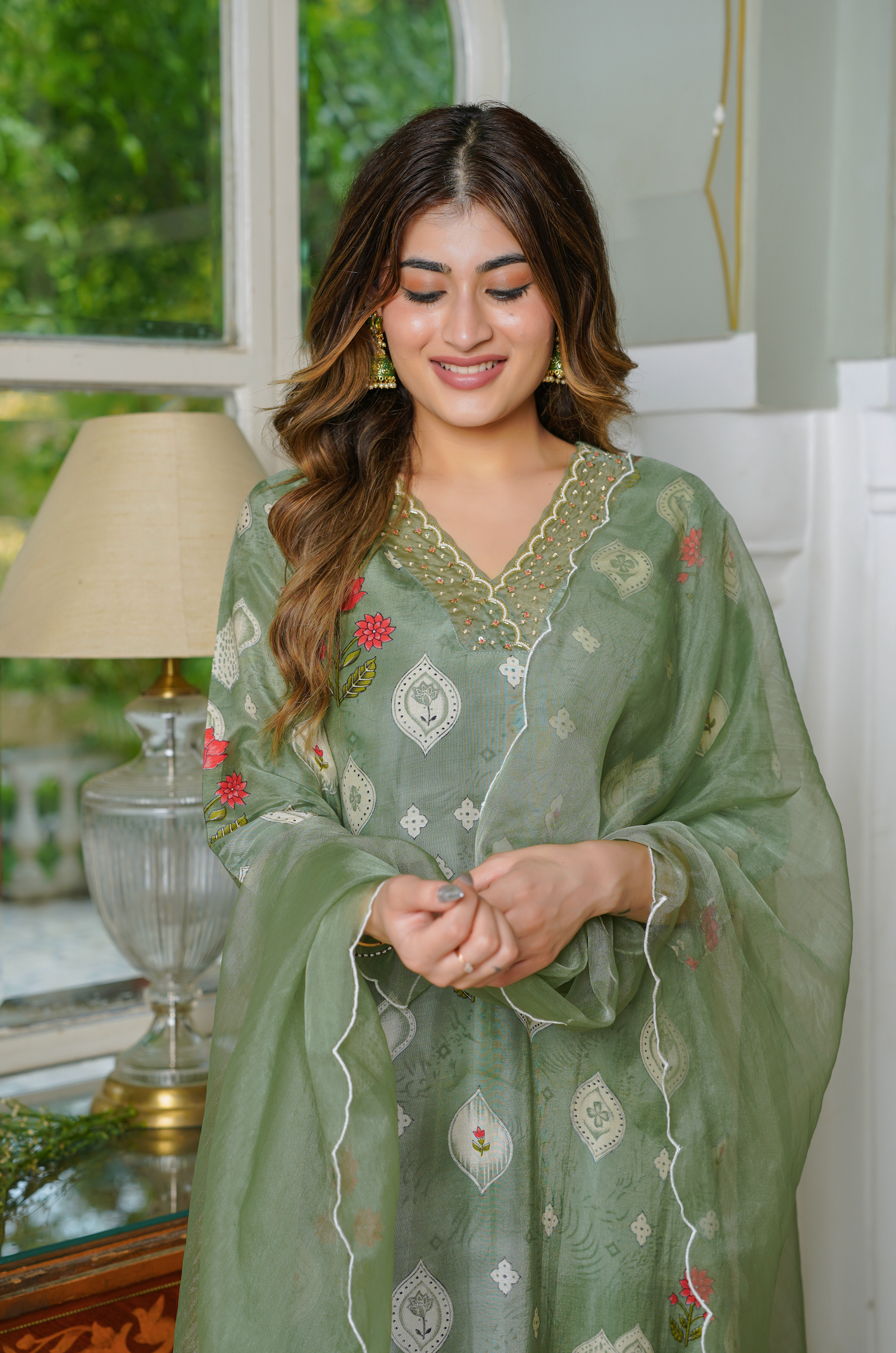 Green Muslin suit set