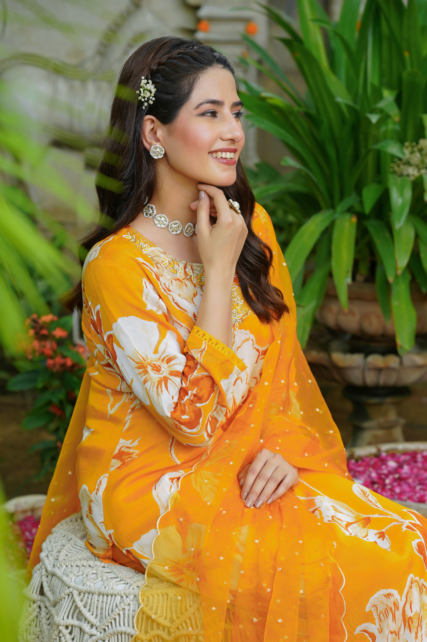 Mustard Yellow Chinnon Suit set