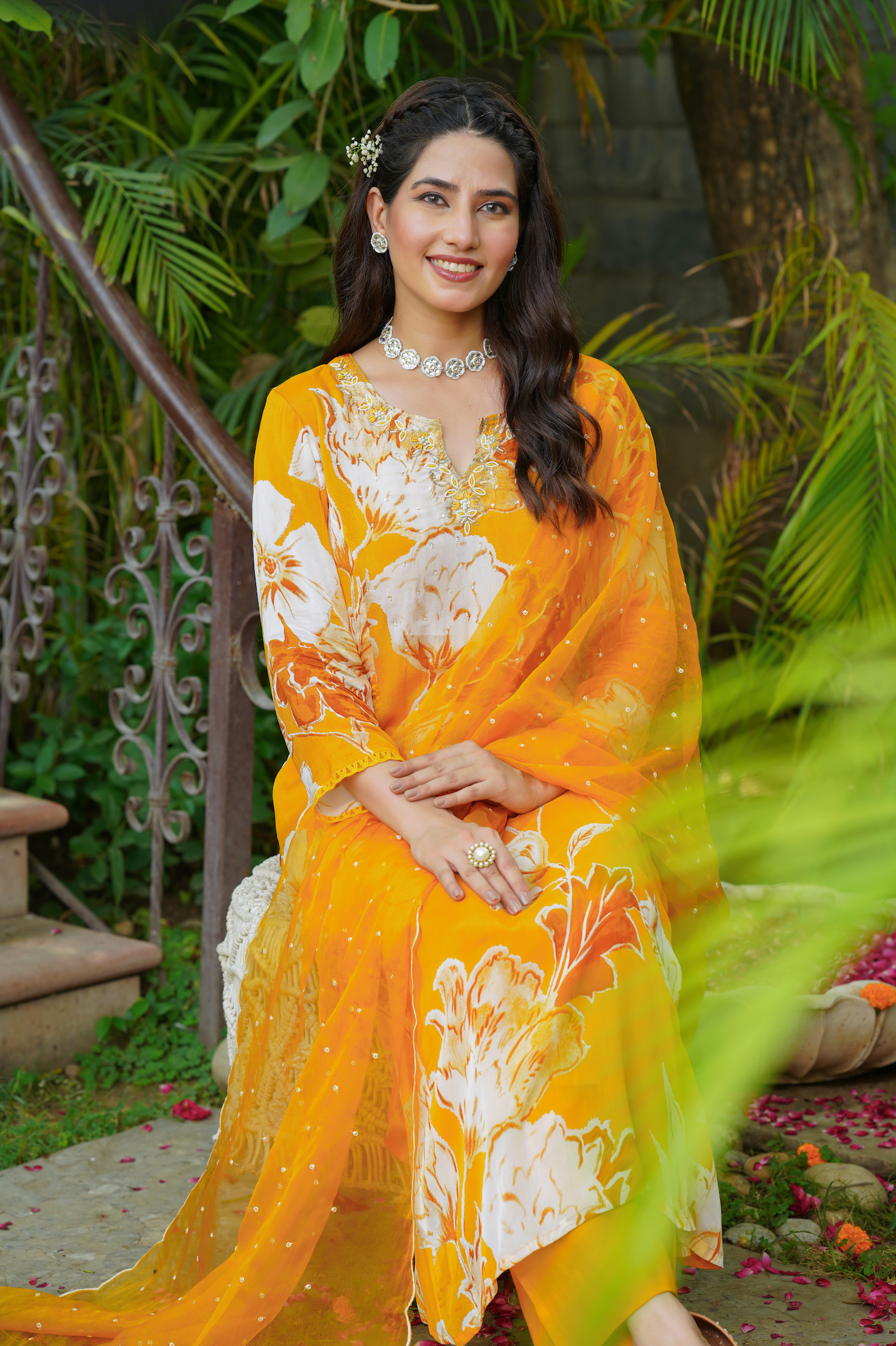 Mustard Yellow Chinnon Suit set