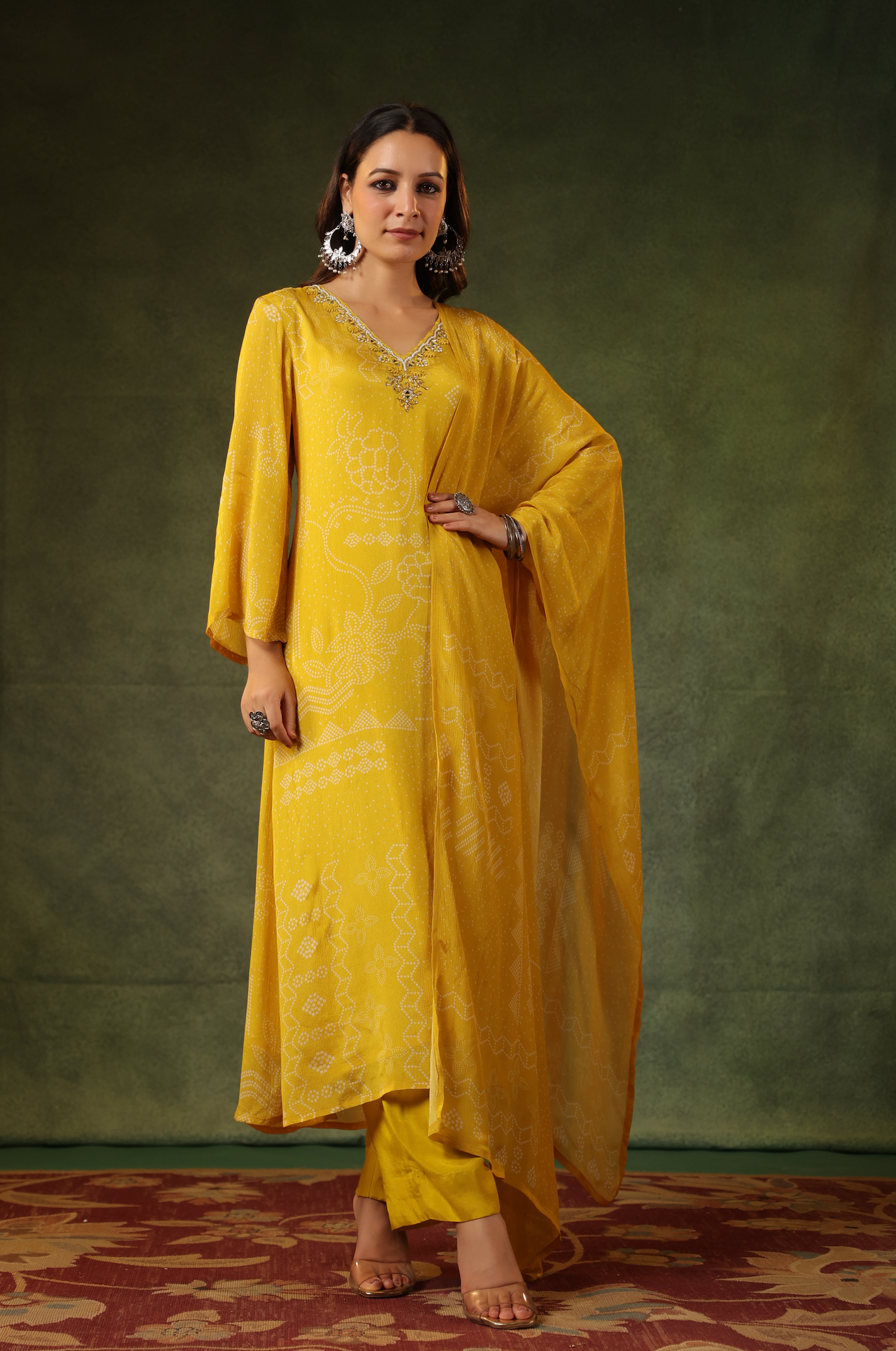 Yellow Bandhej Suit Set
