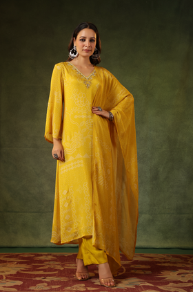 Yellow Bandhej Suit Set