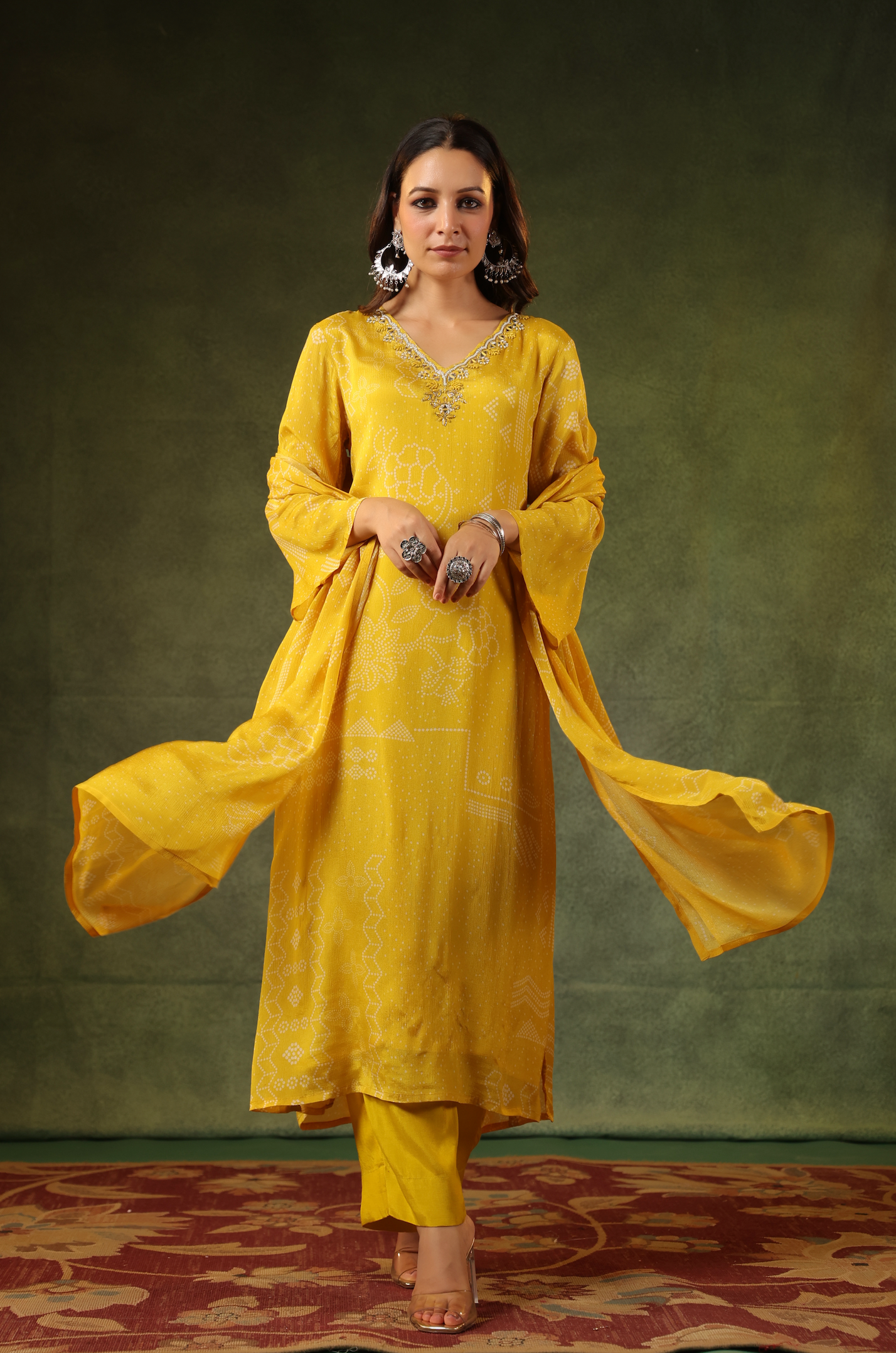 Yellow Bandhej Suit Set