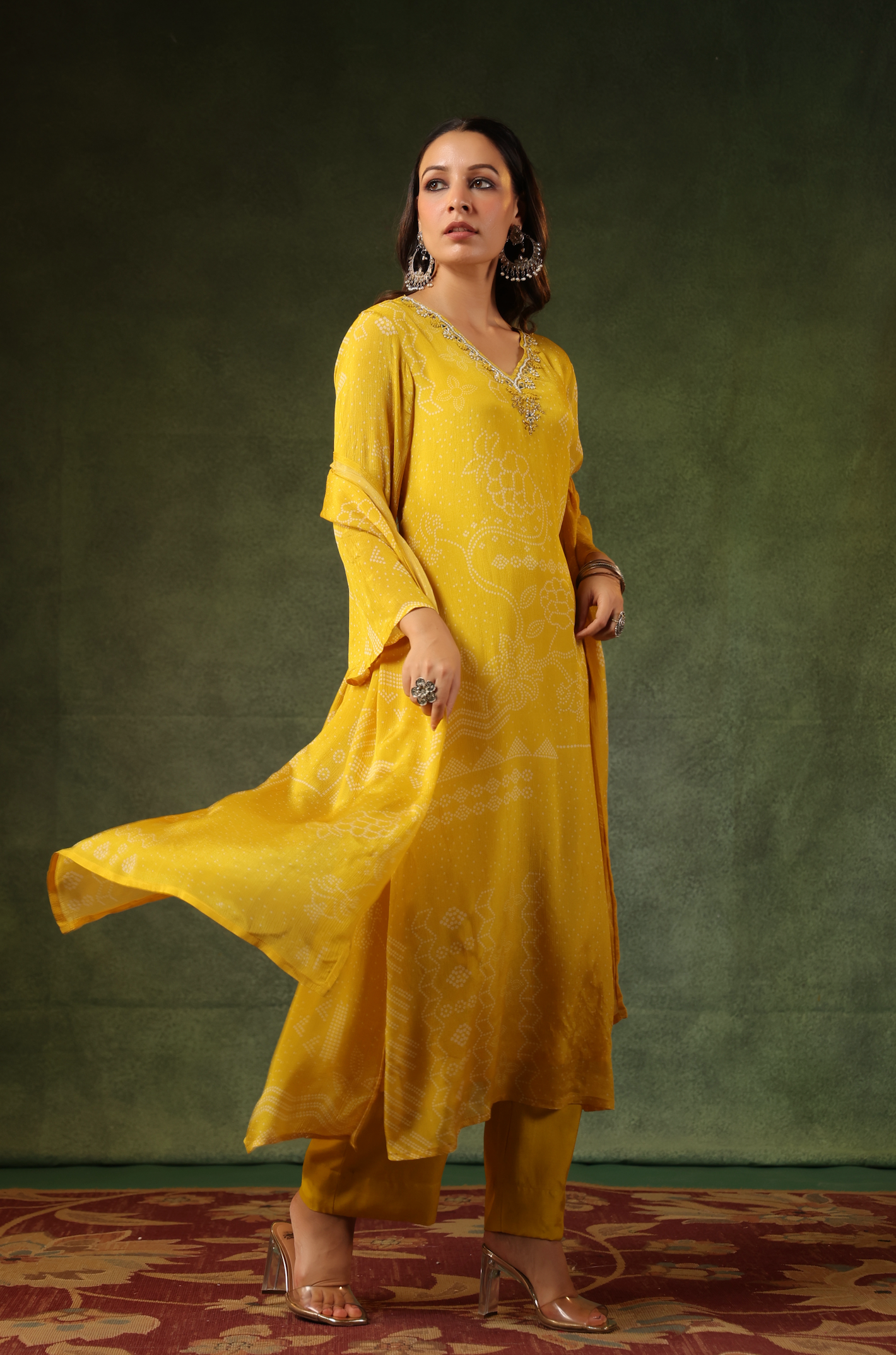 Yellow Bandhej Suit Set
