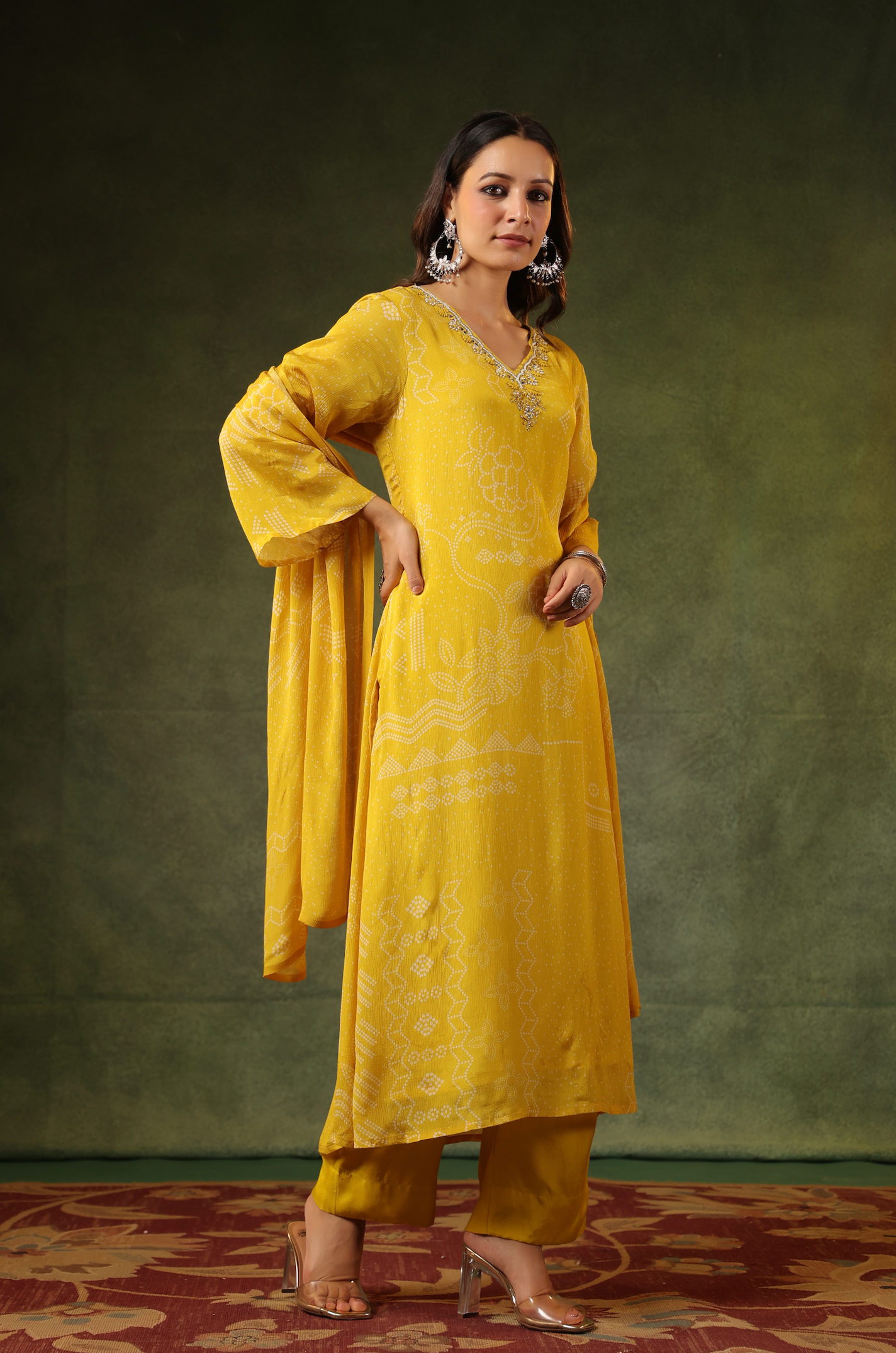 Yellow Bandhej Suit Set