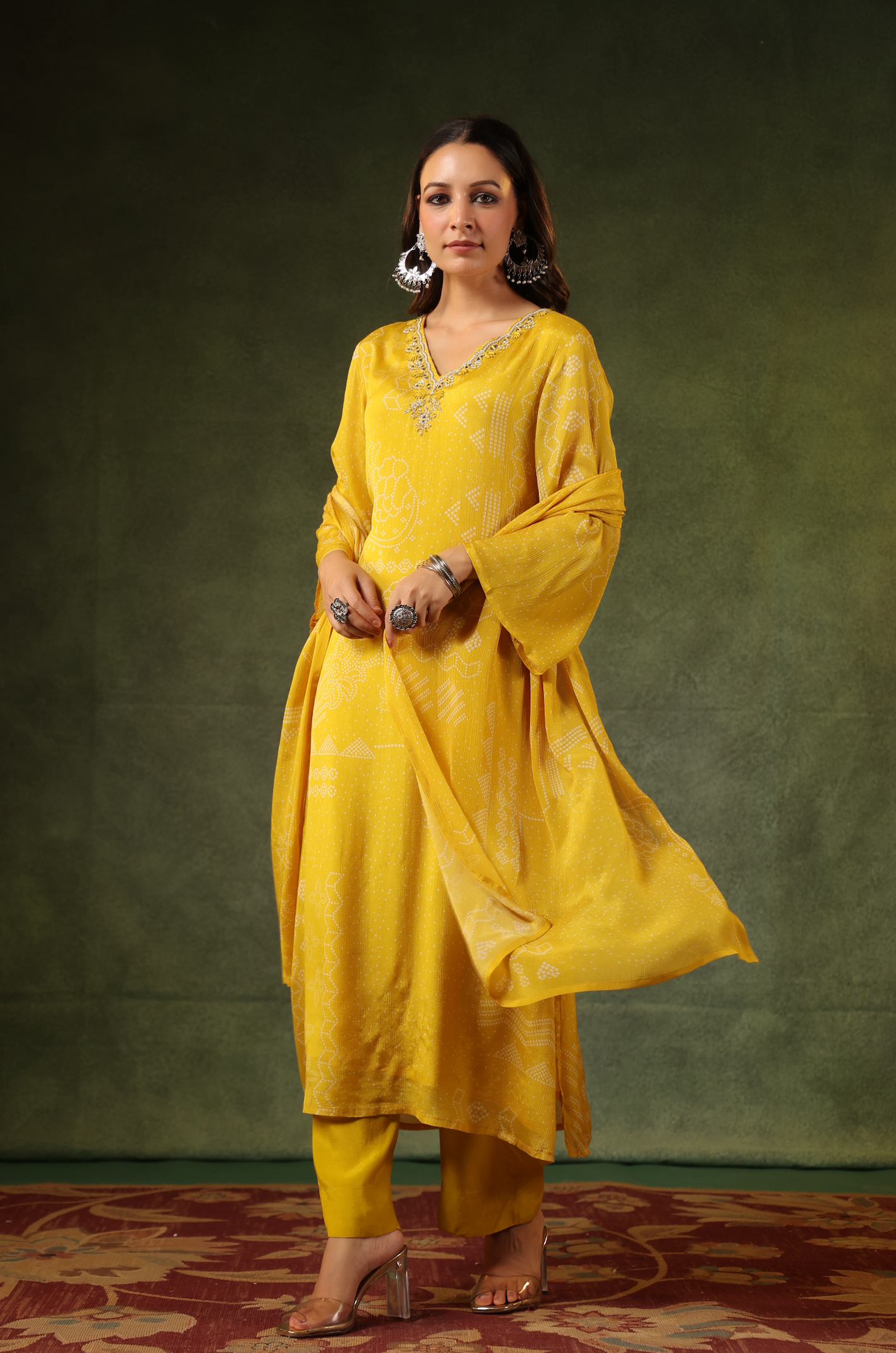 Yellow Bandhej Suit Set