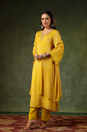 Yellow Bandhej Suit Set