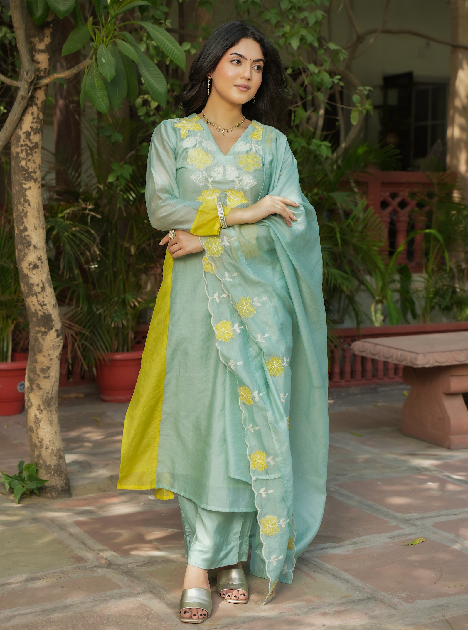 Mint Green Chanderi Suit Set