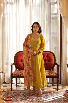 Mustard Crushed Shimmer Suit Set