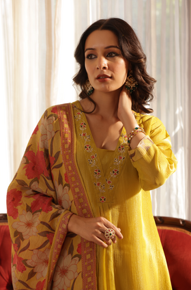 Mustard Crushed Shimmer Suit Set