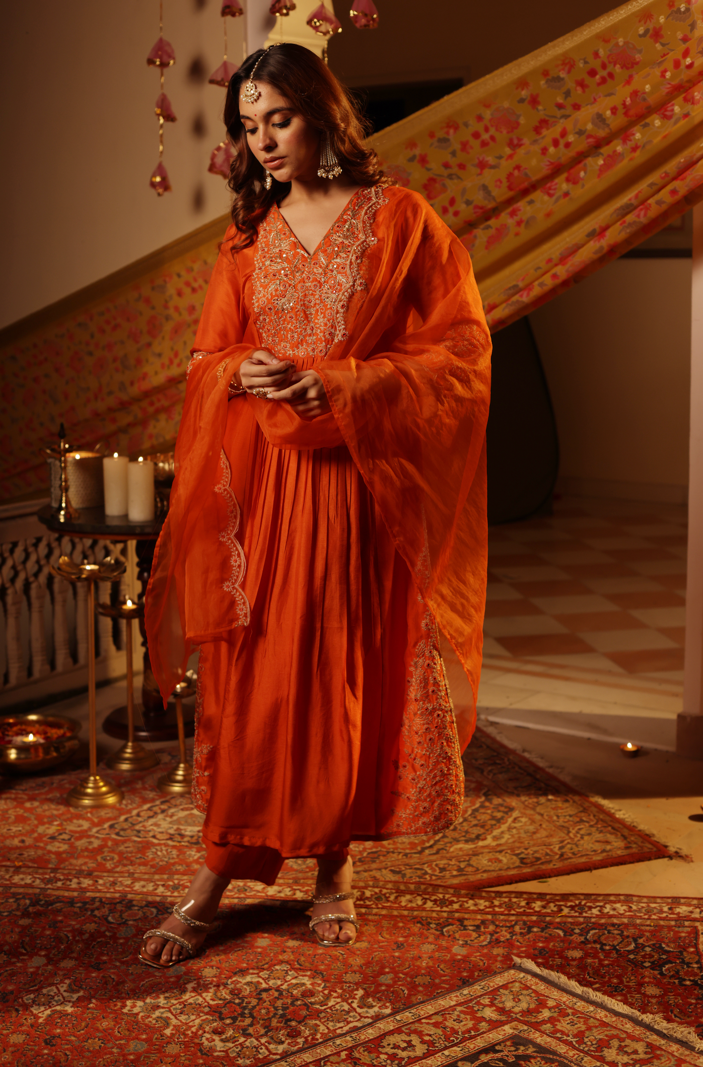 Fire Orange Silk Suit Set