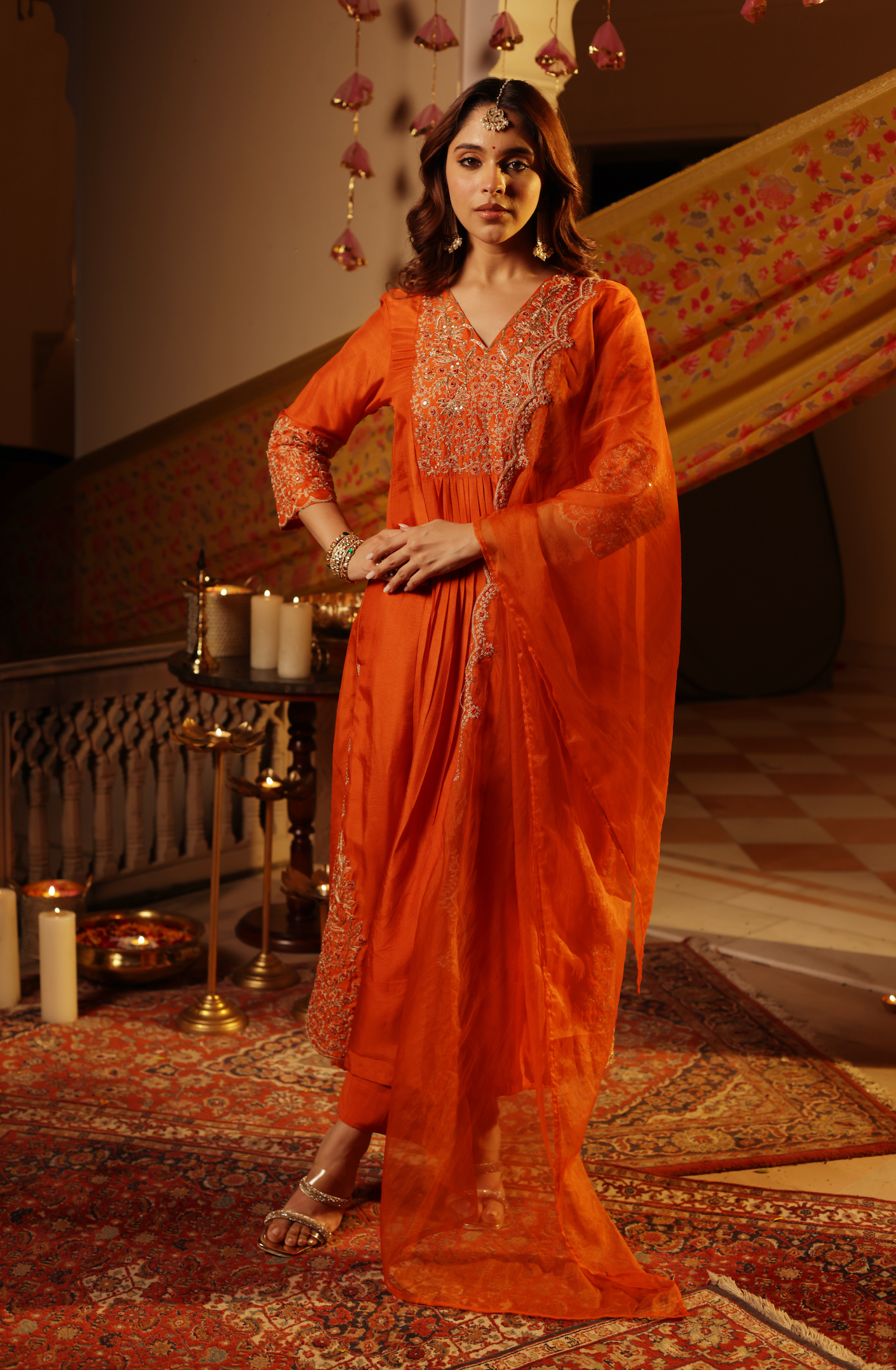 Fire Orange Silk Suit Set