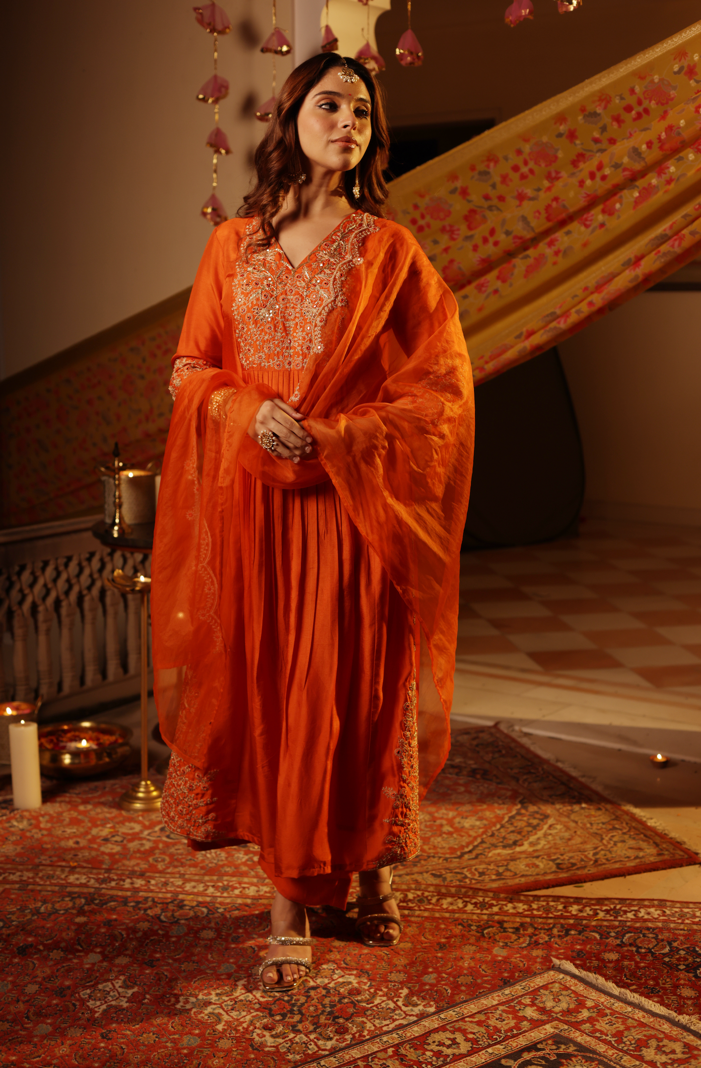 Fire Orange Silk Suit Set