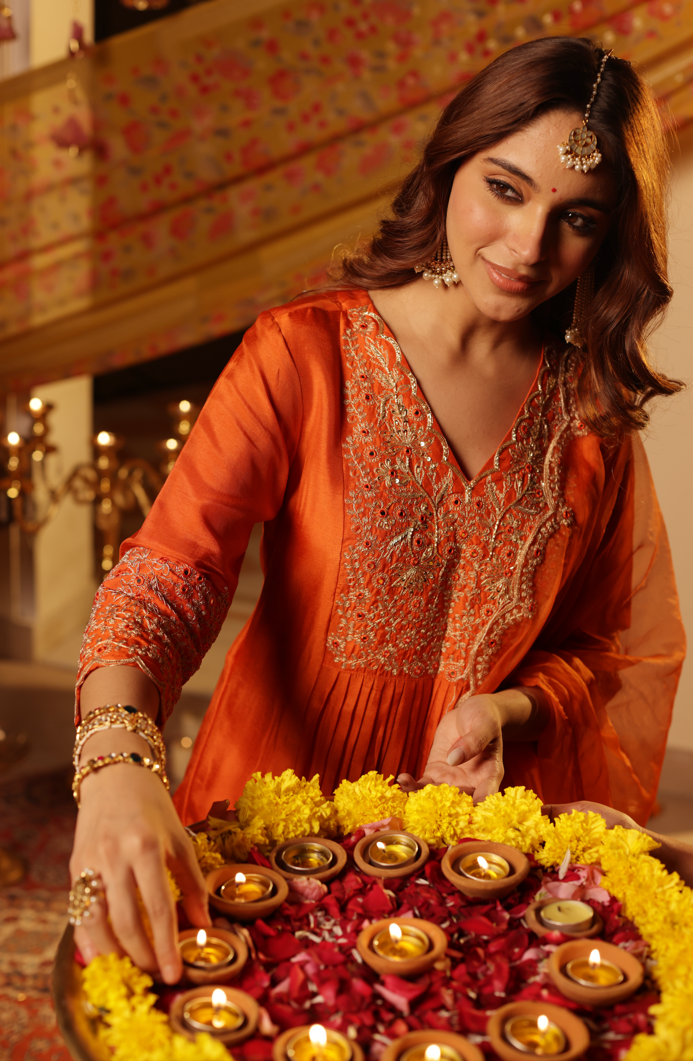 Fire Orange Silk Suit Set