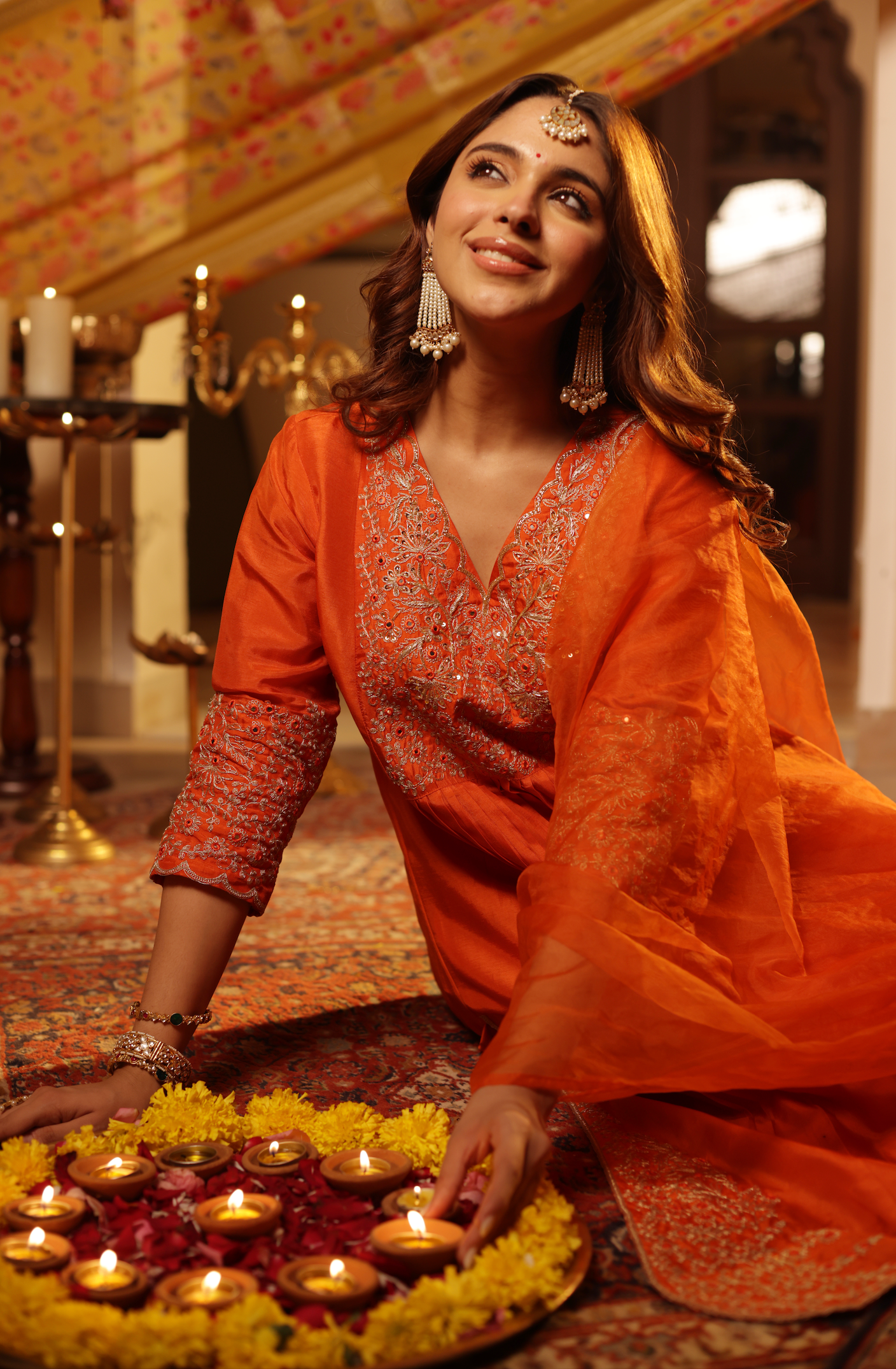 Fire Orange Silk Suit Set