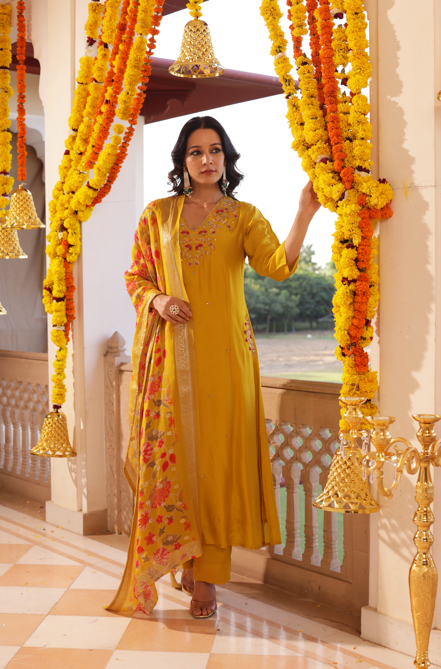 Amber Mustard Silk Suit Set