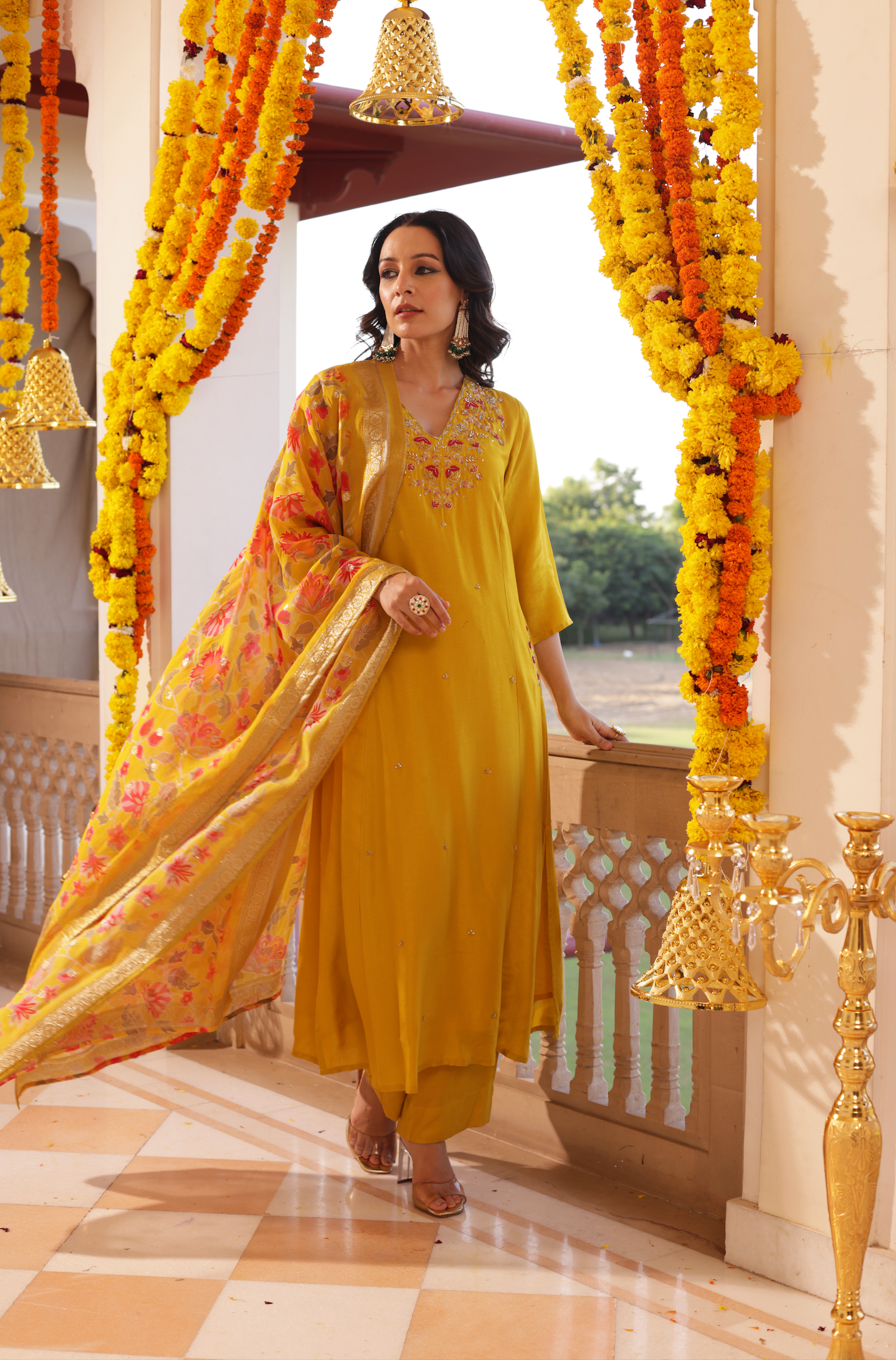 Amber Mustard Silk Suit Set