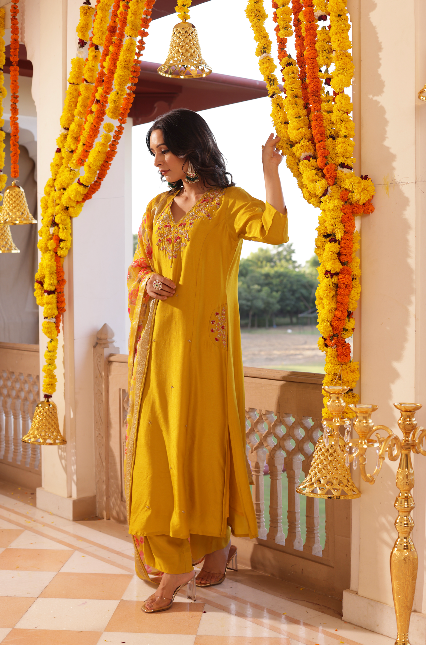 Amber Mustard Silk Suit Set