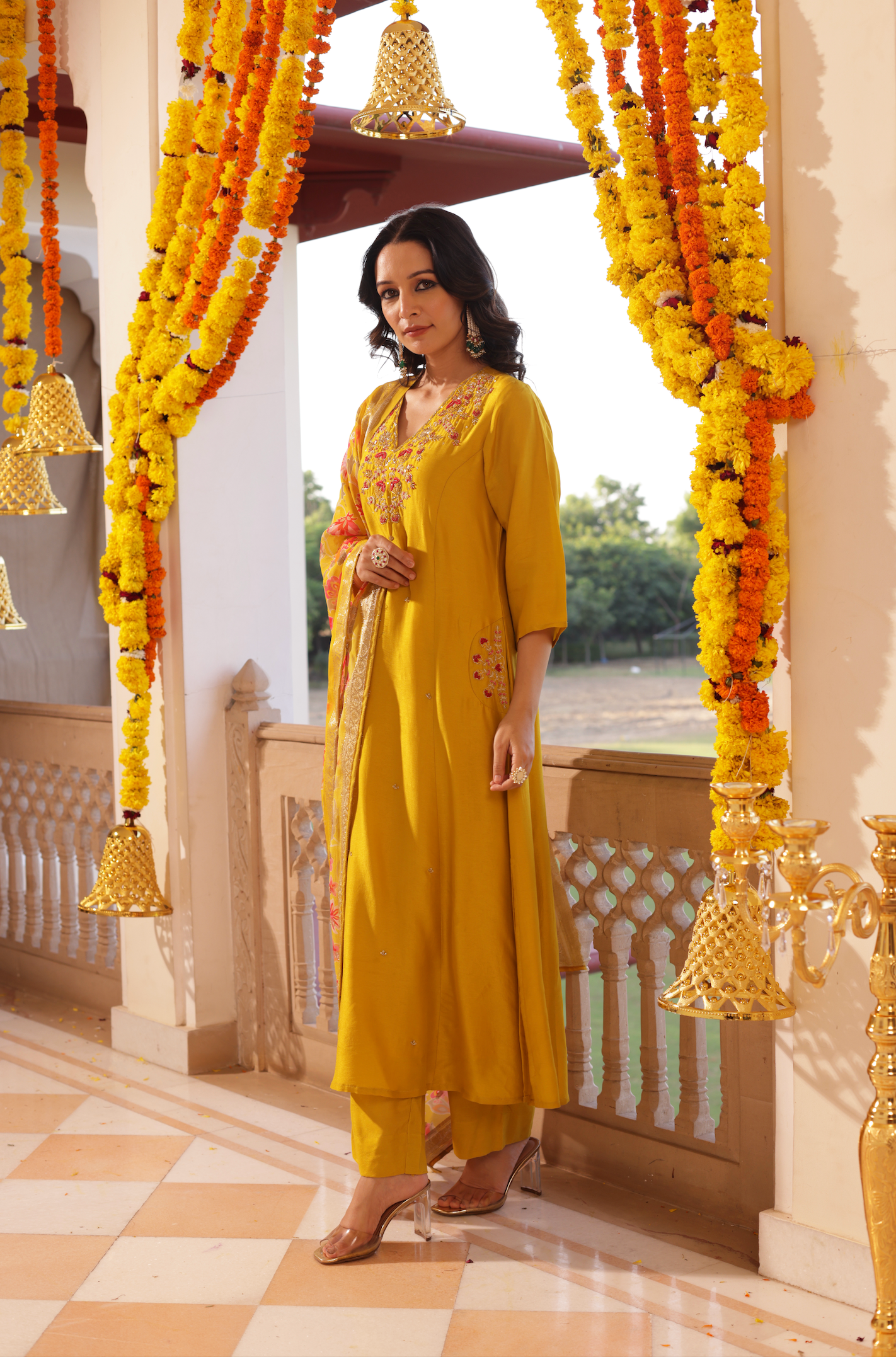 Amber Mustard Silk Suit Set