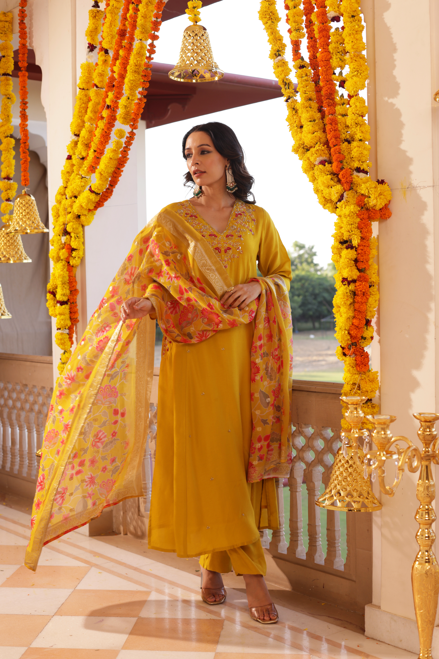 Amber Mustard Silk Suit Set