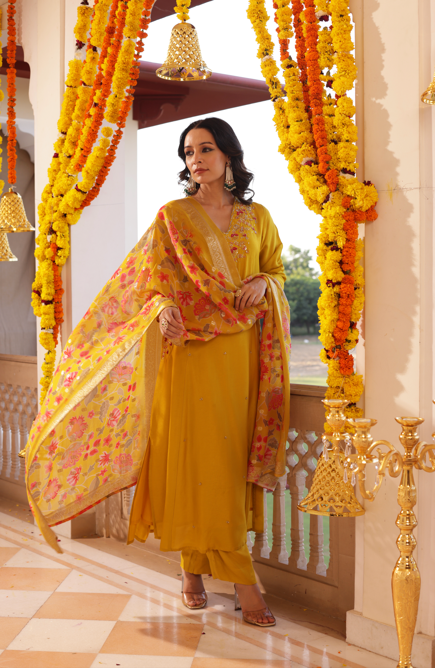 Amber Mustard Silk Suit Set