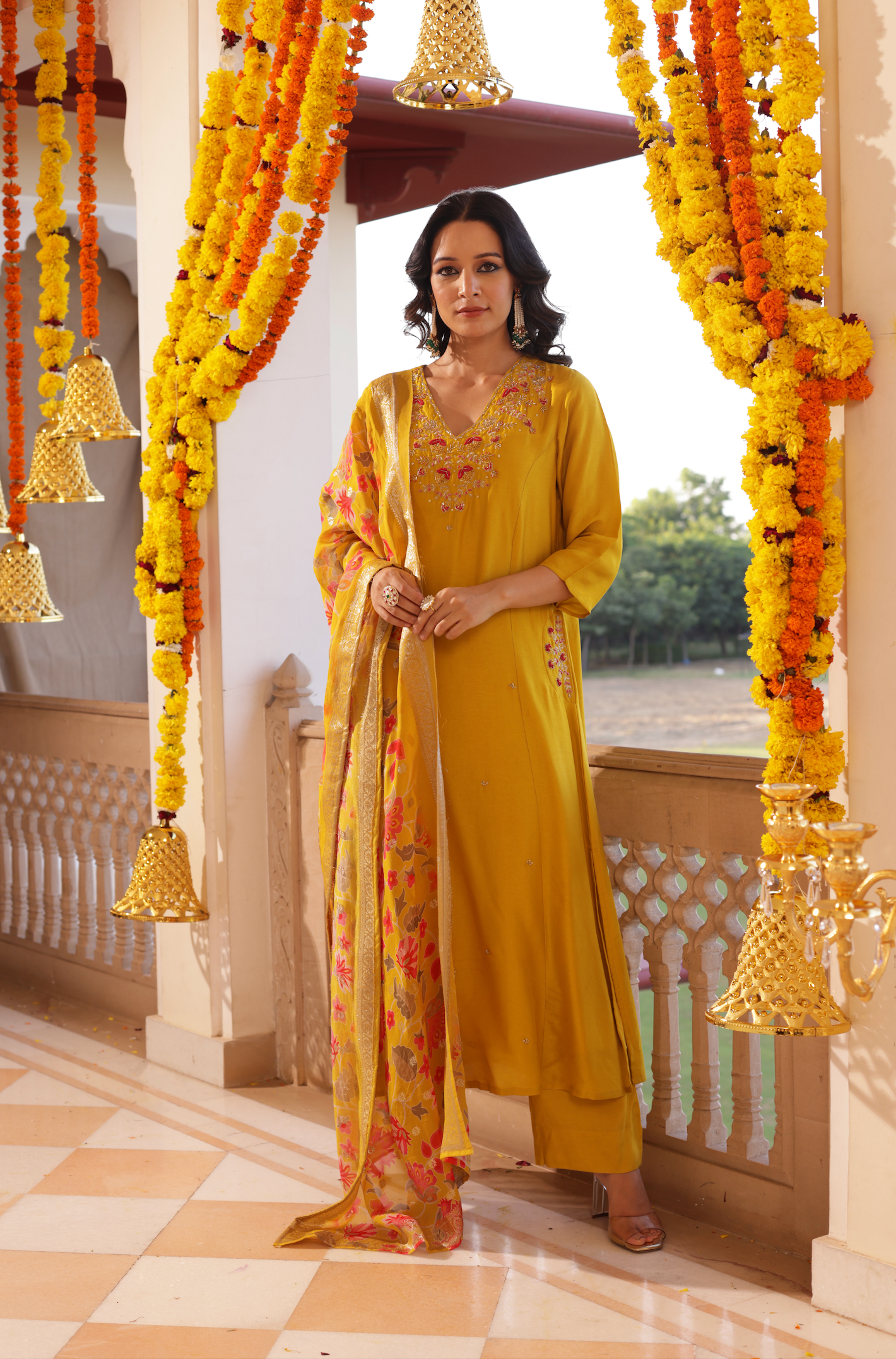 Amber Mustard Silk Suit Set