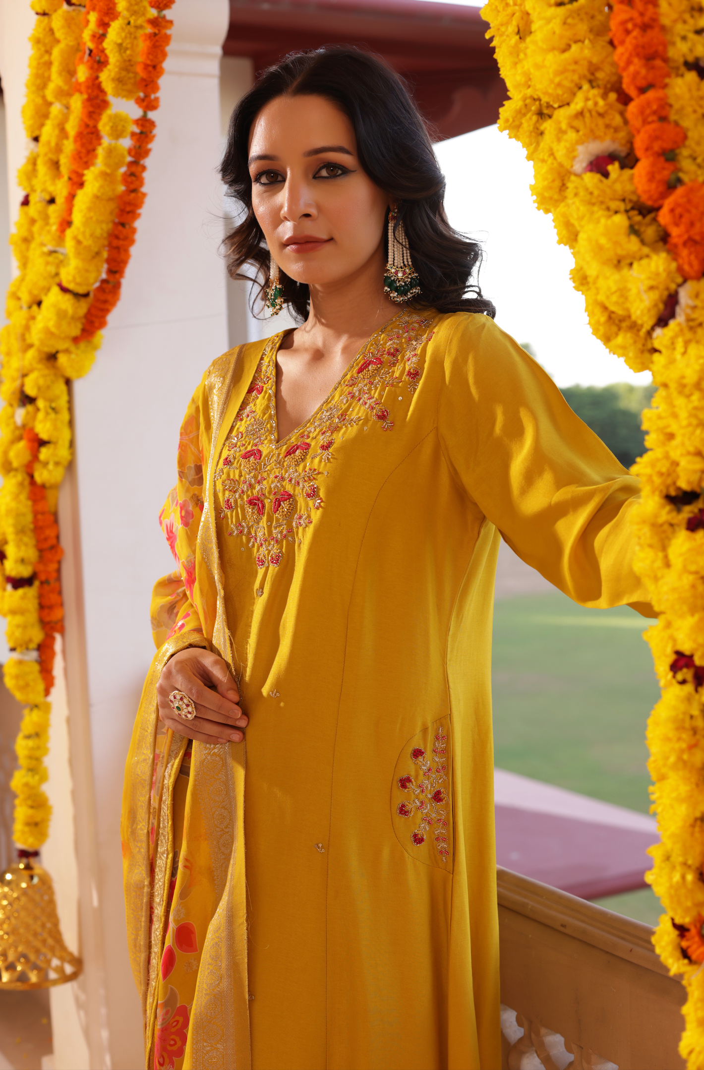 Amber Mustard Silk Suit Set