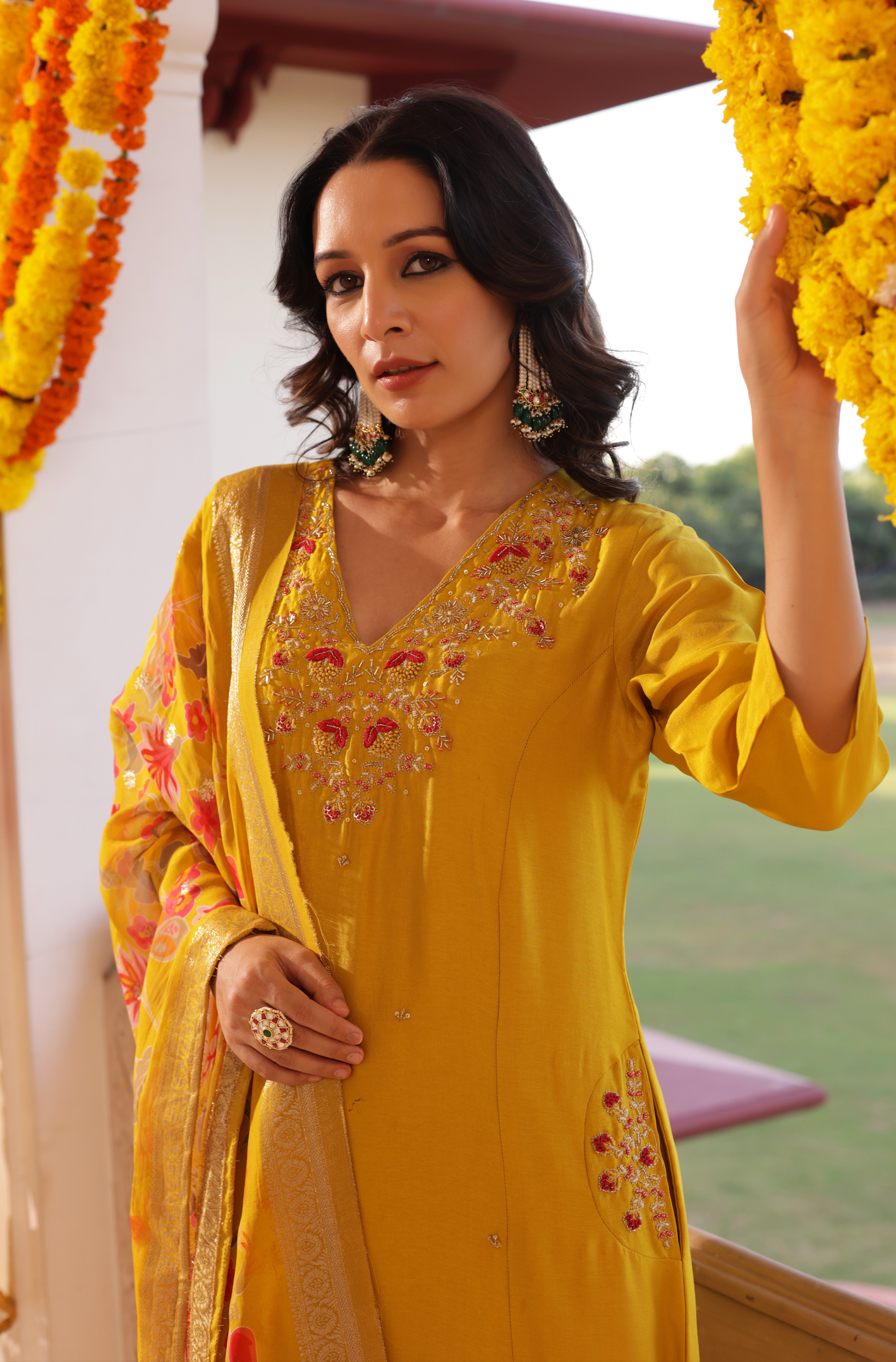 Amber Mustard Silk Suit Set